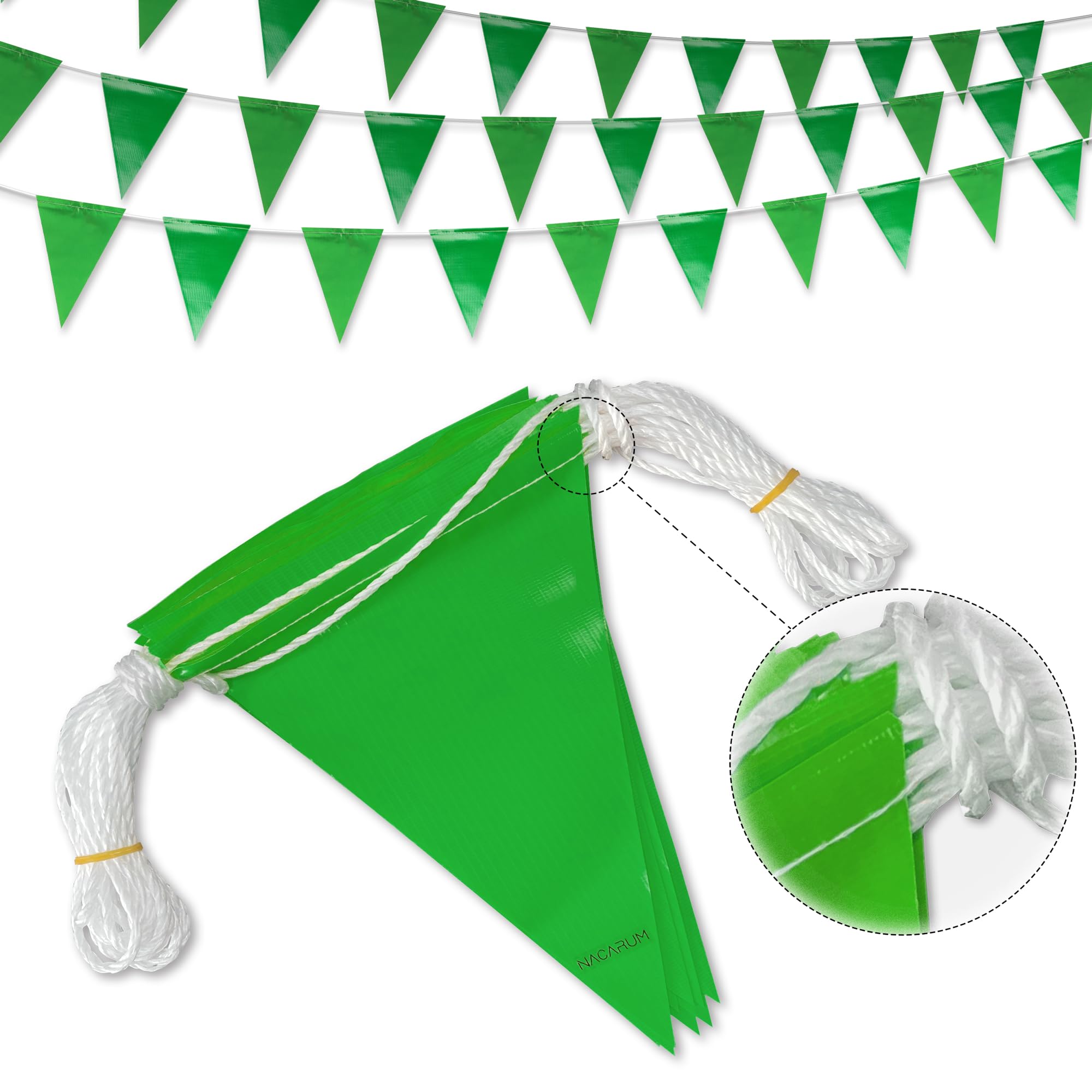NACARUM Green Pennant Banner Flags | OSHA 500lb Rated | Strand Fade Resistant 【102FT】