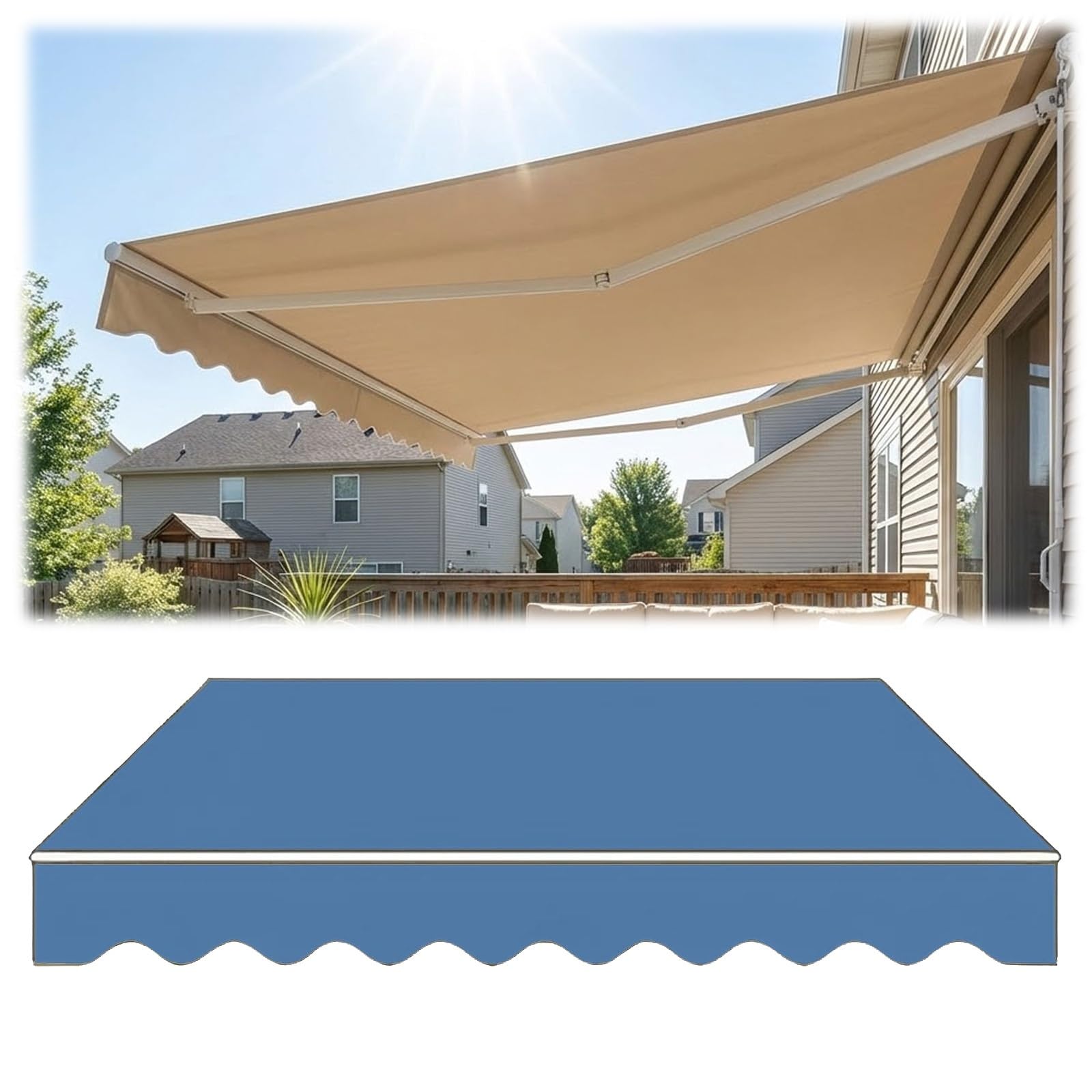 Auvent de terrasse rétractable 500x300 cm en toile bleu clair imperméable