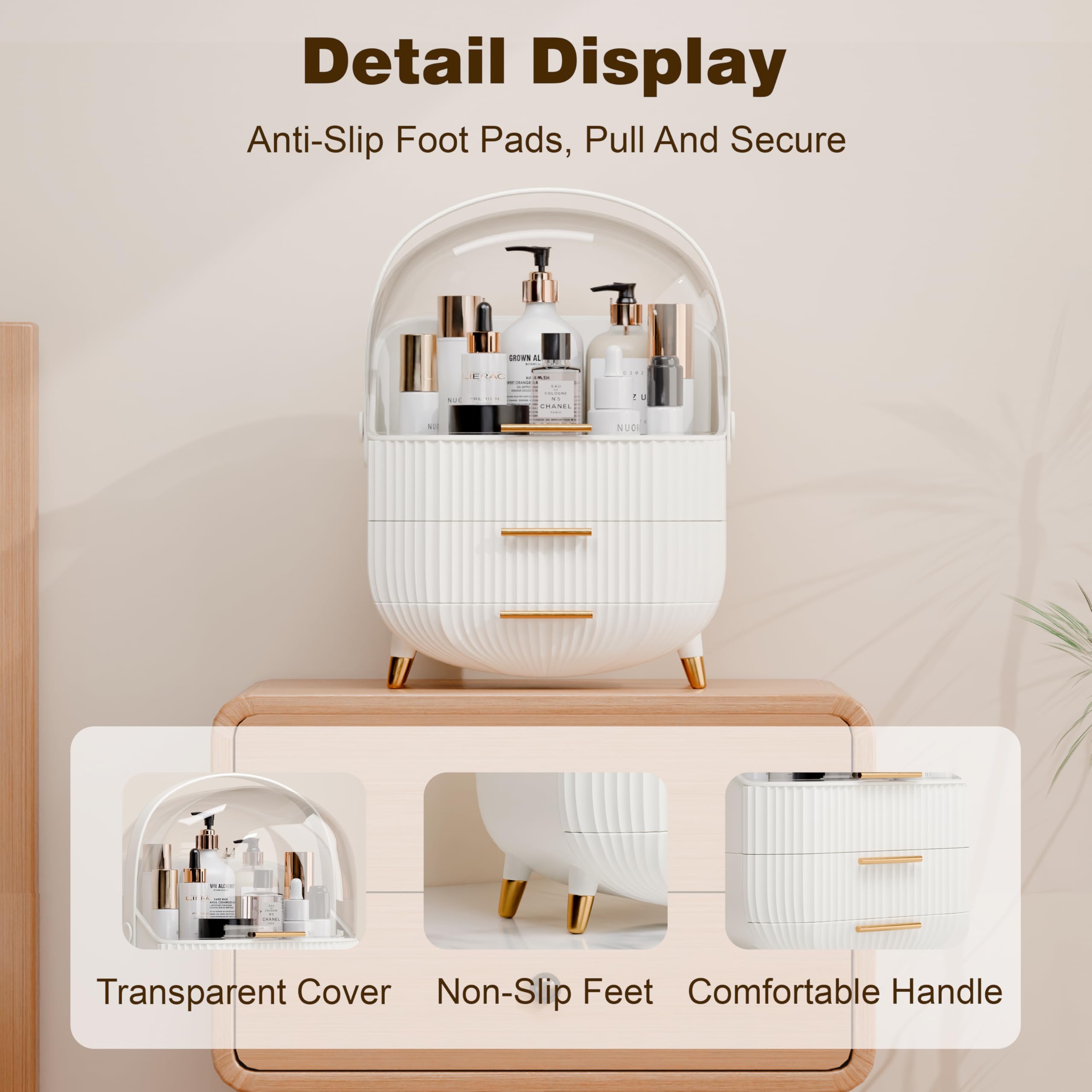 lurcns Makeup Organizers and Storage, Make up Organizer for Vanity Cosmetics Skincare Organizers With Lid and Drawers Display Cases for Countertop?White?