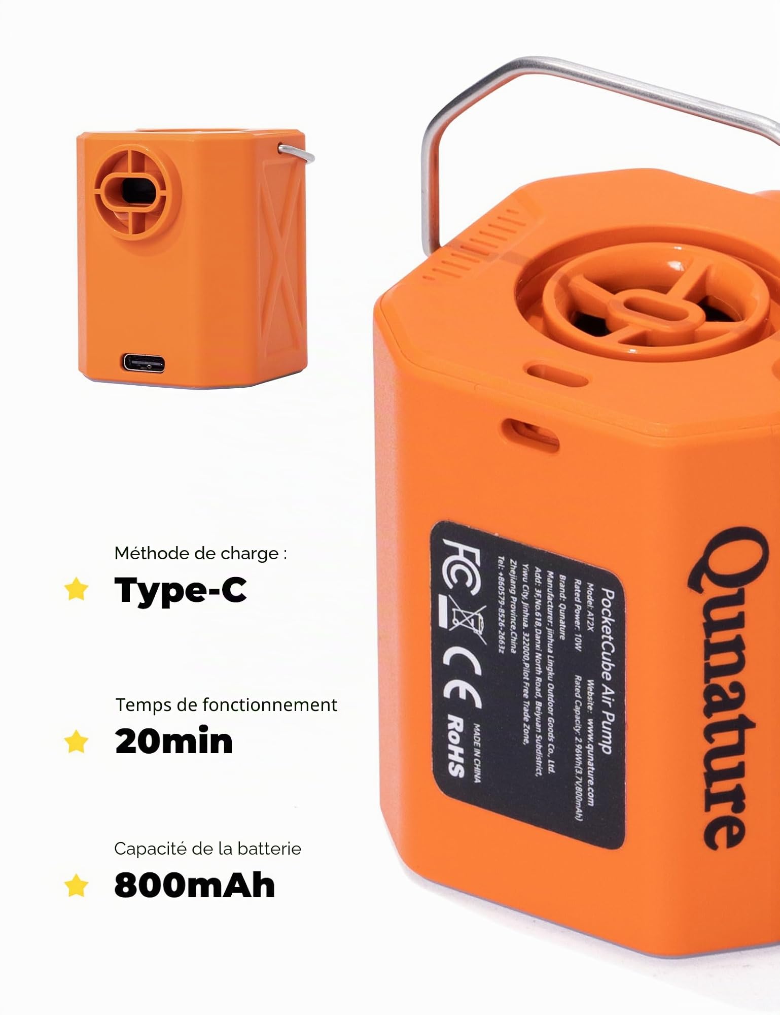 Mini Pompe Électrique Portable 45 g, Pompe à Air Ultra Légère USB-C, Gonflage Dégonflage LED, 5 Embouts pour Matelas Gonflable, Bouée, Sac sous Vide, Camping