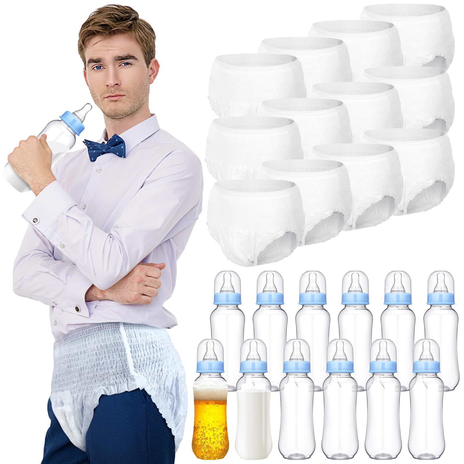 Hushee 12 Sets Funny Plastic Bottle Chug Baby Shower Games Juegos Para Plastic Baby Bottles Disposable Diapers Gender Reveal Race Gifts Diaper Feed Me