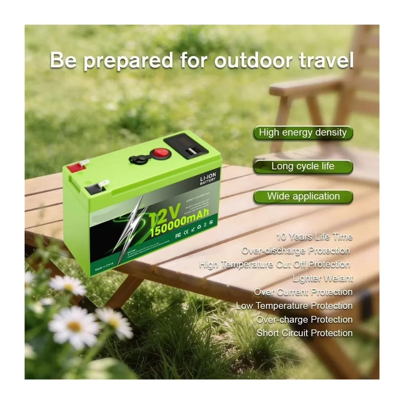 Batteria Al Litio Ferro Fosfato Da 150 Ah 12 V LiFePO4 Ad Alta Capacità | For camper, camper, energia solare esterna off-grid(100Ah x1-charger x1)