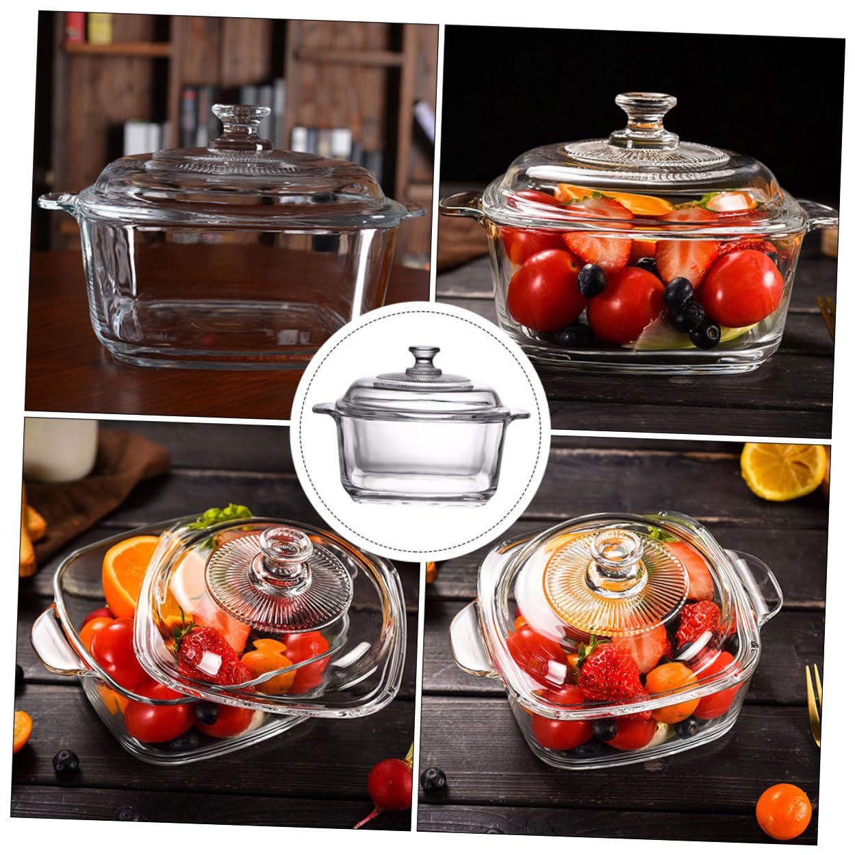 TOYANDONA Glasschüssel Hitzebeständig und Rissfest mit Deckel und Zwei Griffen 1l Fassungsvermögen Mikrowellengeeignete für Buffet und Snack Riegel