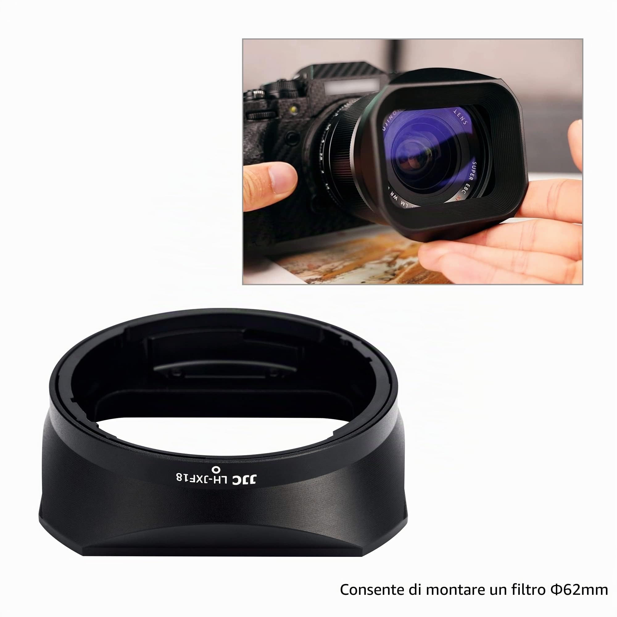JJC LH-XF18 Paraluce in Metallo per Obiettivo Fujifilm Fujinon XF18mm F1.4 R LM WR, Paraluce Quadrato con Cappuccio Sostituisce Originale Fuji LH-XF18