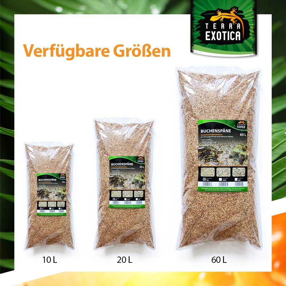 Buchenspäne fein als Einstreu für Ihr Terrarium in 10, 20 oder 60 Liter - Natürliches Buchenspan geeignet für Reptilien, Vögel und Kleinsäuger (60 Liter)