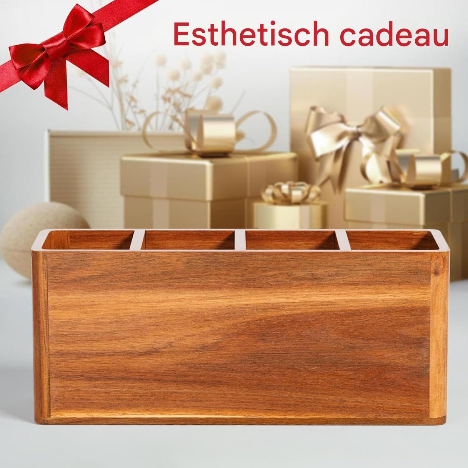 Portaútensiles De Cocina Compartimento Madera Rústico Antideslizante | Organizador De Madera Para Cocina Para Cubiertos Cuchara Espátula Utensilios Para Cocinar Estilo Rústico