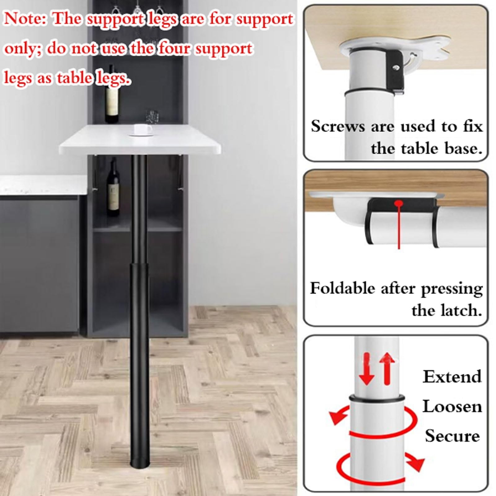 Patas telescópicas Plegables,Patas de Mesa de Metal Regulables en Altura,Pata de Mesa Plegables,Robusto,Portátil,para pequeñas mesas de Madera,mesas de Camping