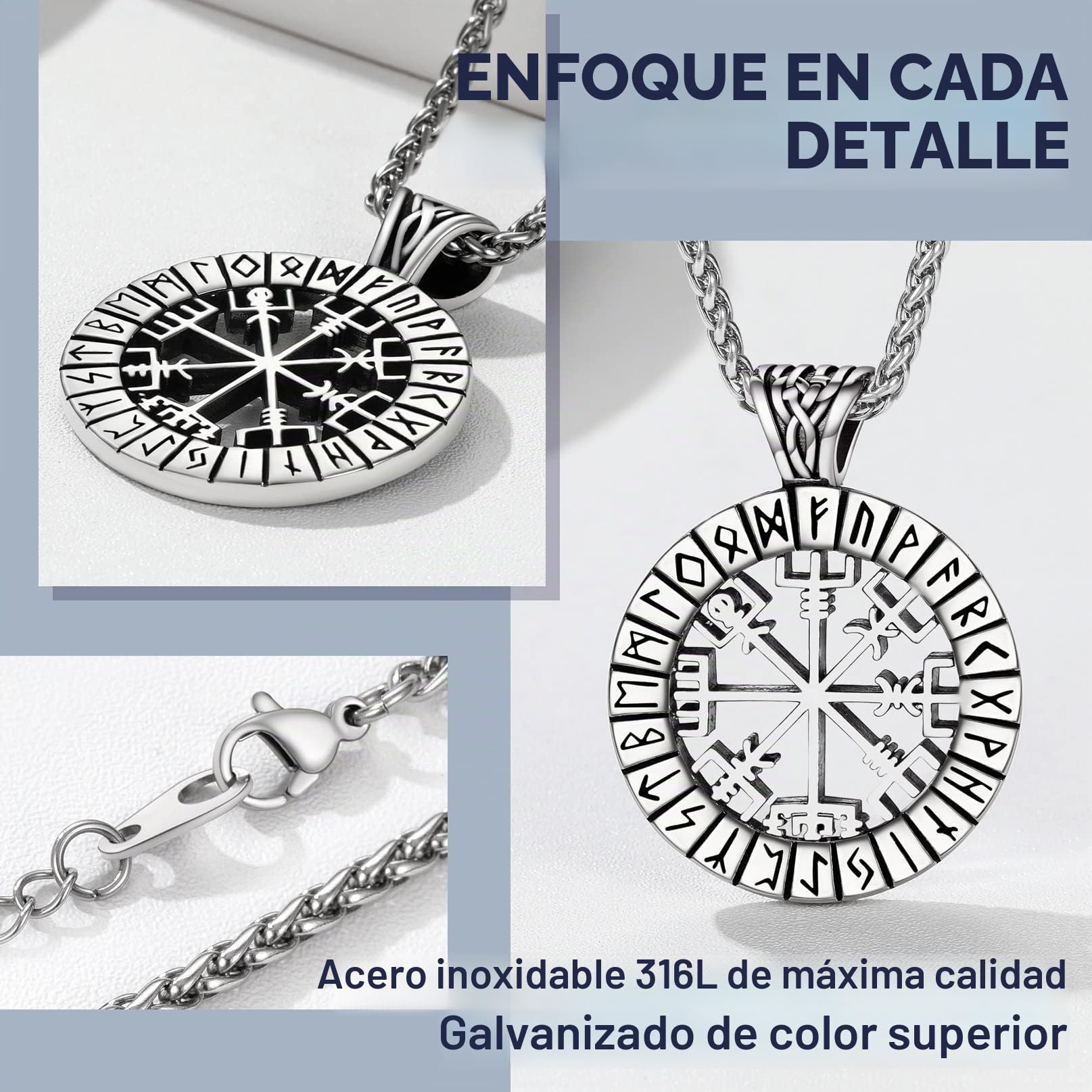 Bandmax Viking Collar con Runas Colgante Redondo Trinidad Nudo Celta/Triángulo/Vegvisir Cadena de Acero Inoxidable para Hombres Mujeres