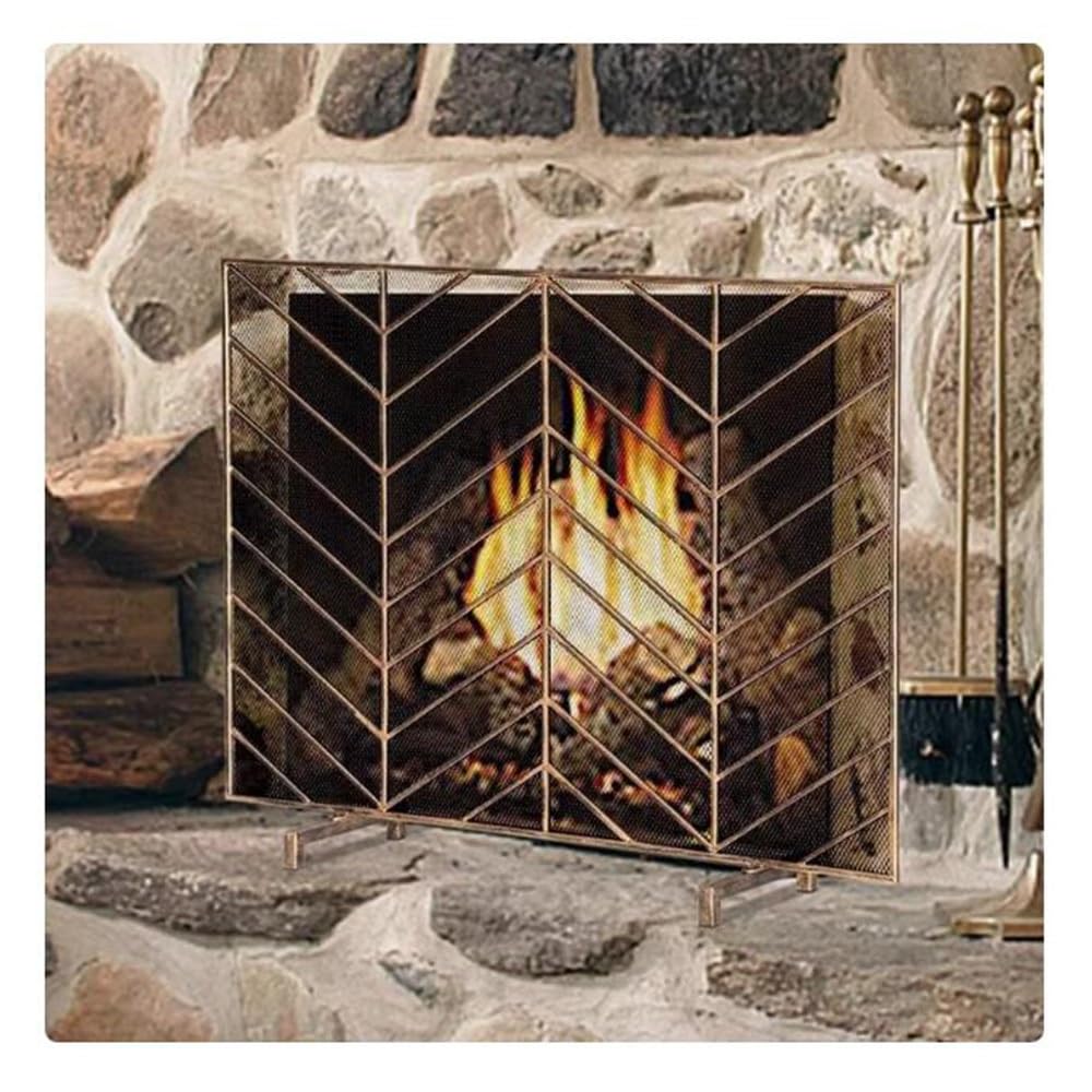 Paravento per camino, semplice e dorato, con rete, per casa, pavimento, recinzione decorativa su un solo lato, parascintille (nero)