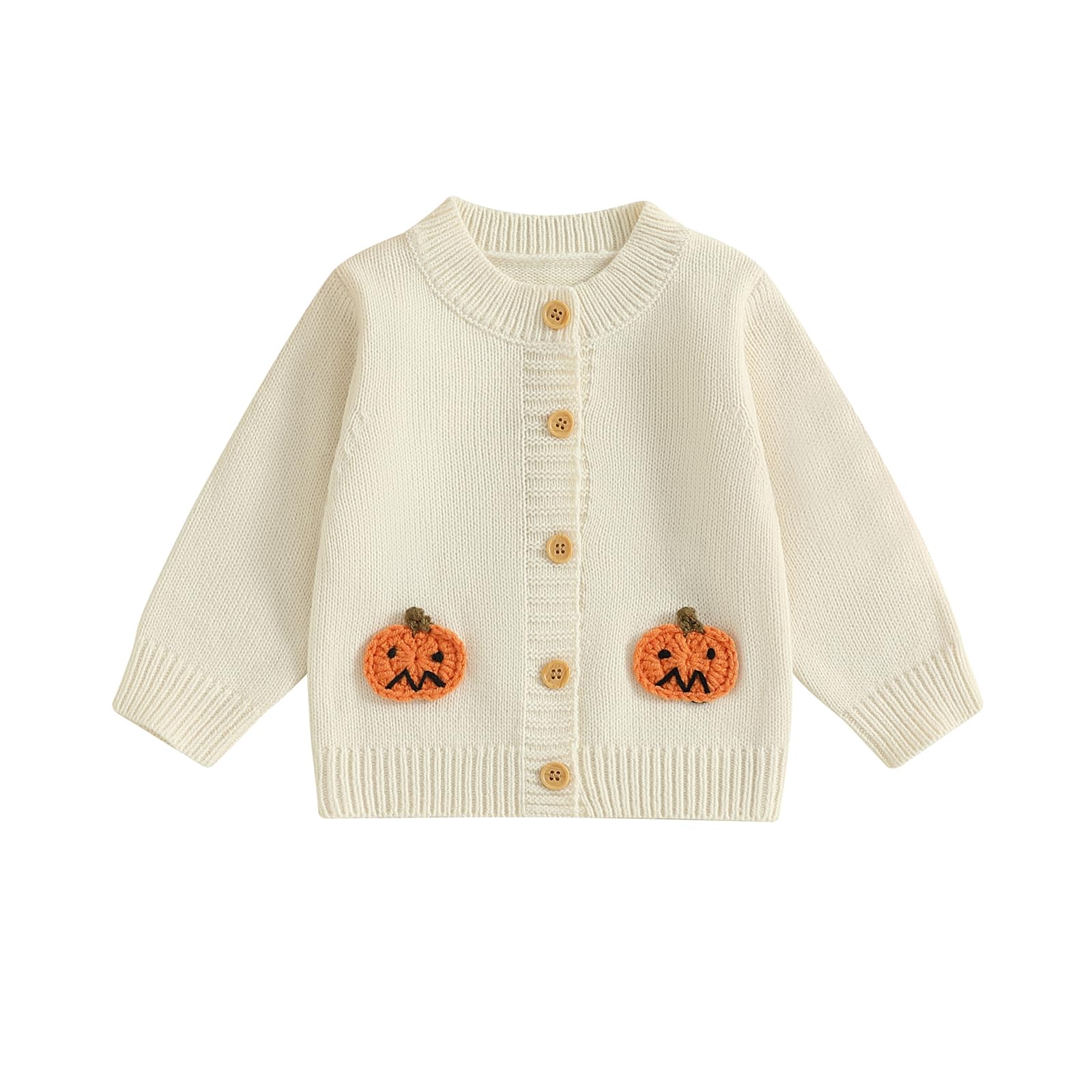 LSFYSZD Toddler Baby Boys Girls Halloween Knitted Cardigan Sweaters Long Sleeve Crew Neck Button Down Pumpkin Embroidery Jumper Tops (Z108771-White, 2-3 Years)