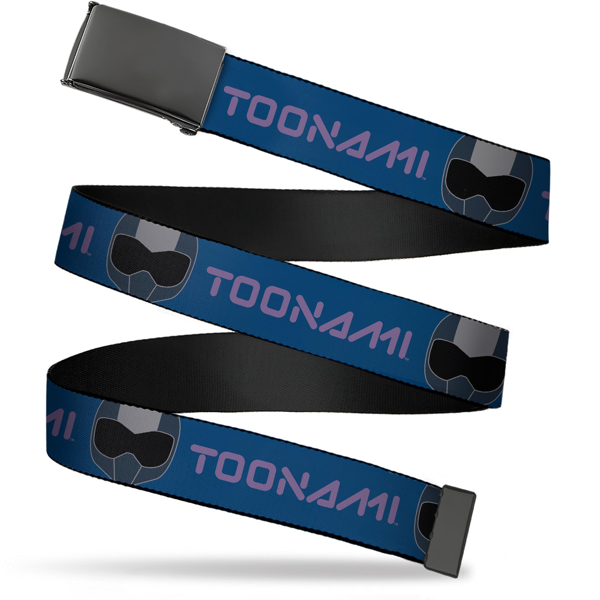 Buckle-Down Warner Bros. Animation Belt, Flip Web Belt Toonami Title Logo and Robot Tom Head Blue Purple Grays, 1.0 Inch Wide, Youth up to Size 20''