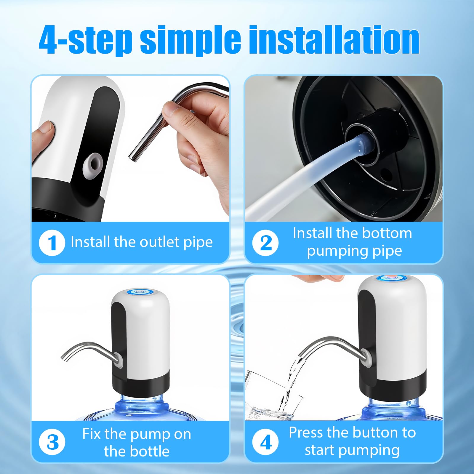 The swardroof Rechargeable Water Dispenser in a minimalist kitchen setting, highlighting its compact and unobtrusive design.