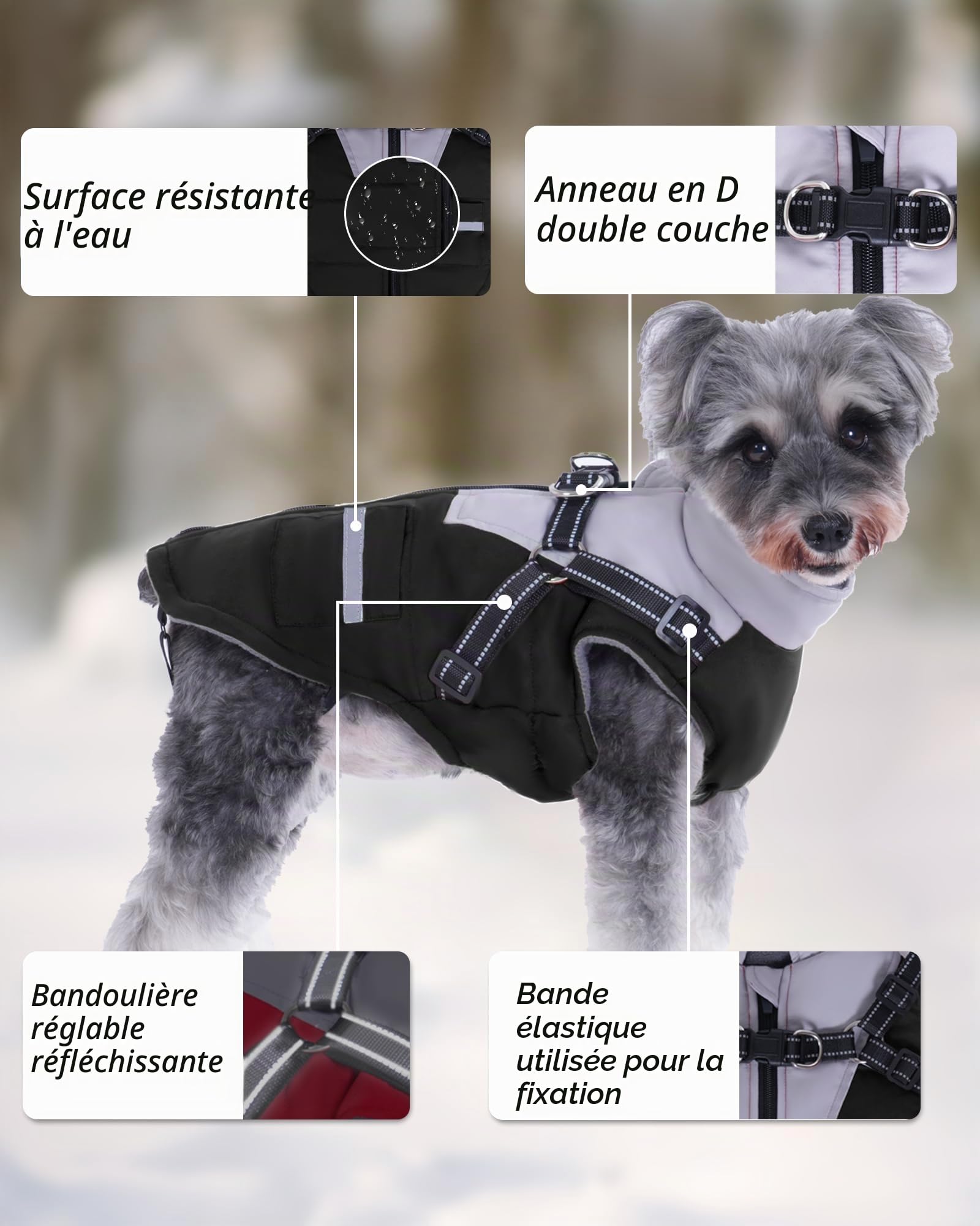 Manteau Chien Hiver Imperméable avec Harnais pour Petits, Moyens et Grands Chiens - Durable et Lavable en Machine