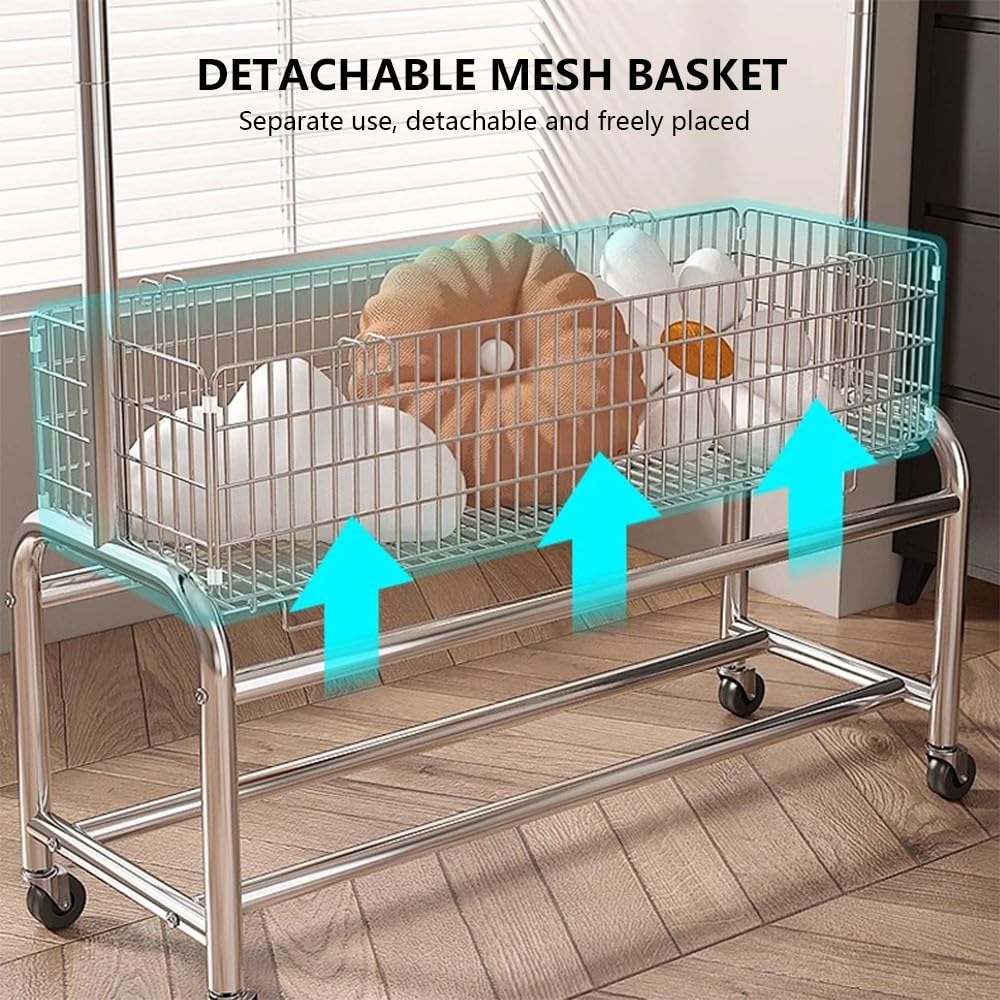 Robuster, rollbarer Kleiderständer aus Metall, Tragkraft 80 kg, stabiles Ablagefach im Industriedesign, ideal für Zuhause, Geschäft oder Schlafzimmer, 60/80 cm x 37 cm x 167 cm