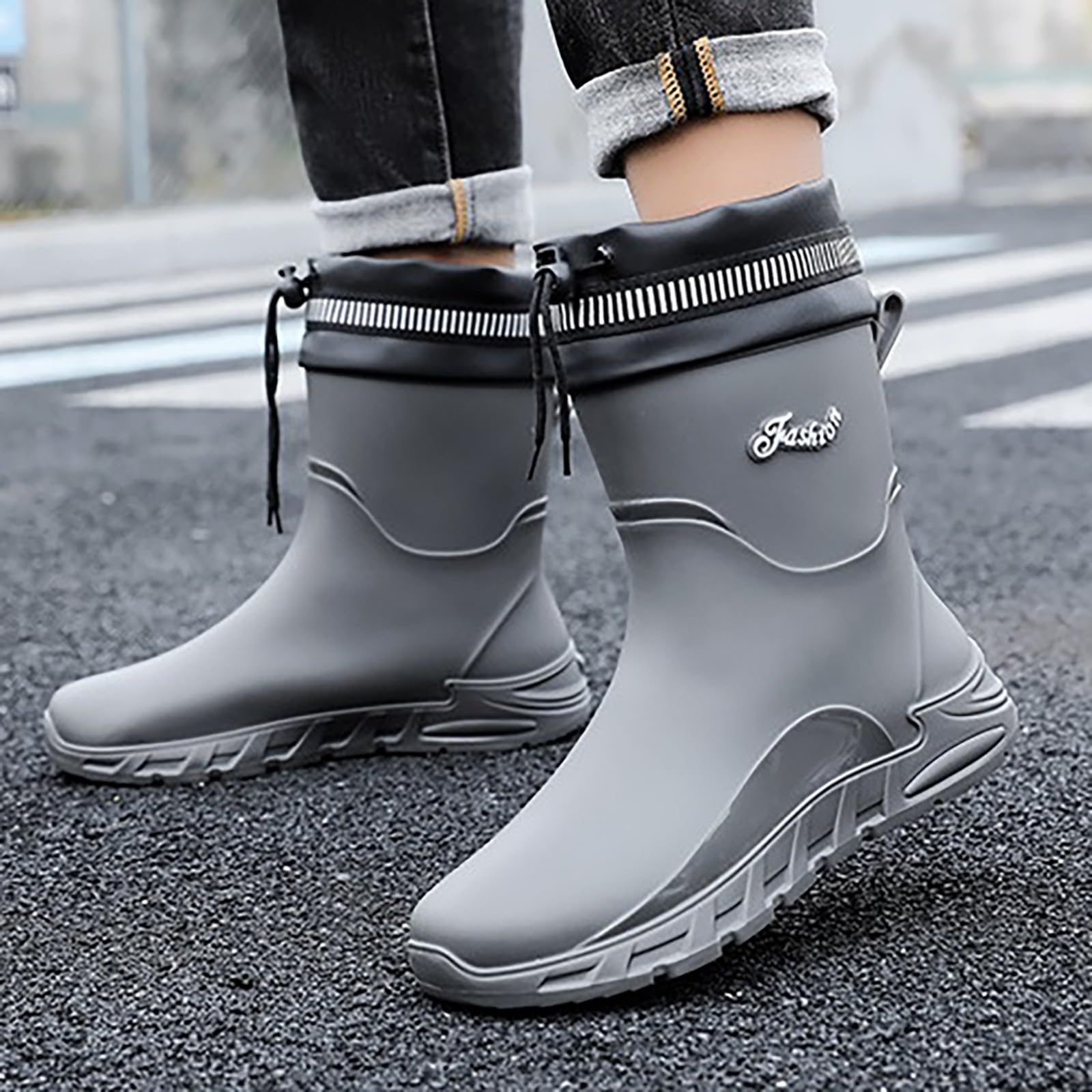 Botas de goma para hombre, botas de lluvia, impermeables, botines de goma, botas de jardín al aire libre, antideslizantes, botas de goma de media altura, botas de lluvia