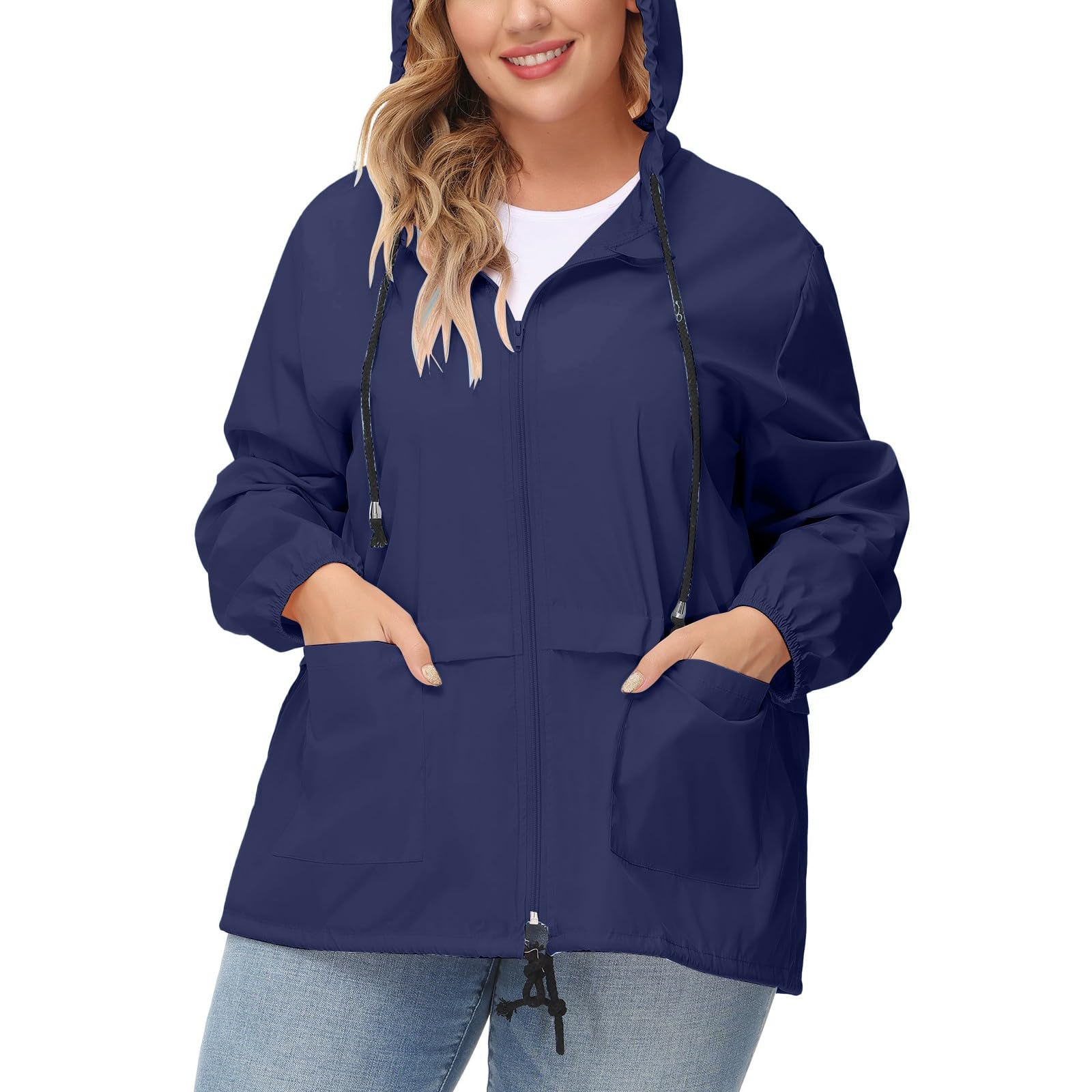 Giacca Antivento Di Media Lunghezza Con Cerniera Cappuccio Da Donna Giubbotto Bambina 2 Anni Invernale Impermeabile Womens Rain Jacket Trekking Waterproof Bici Sportiva Nero Montagna