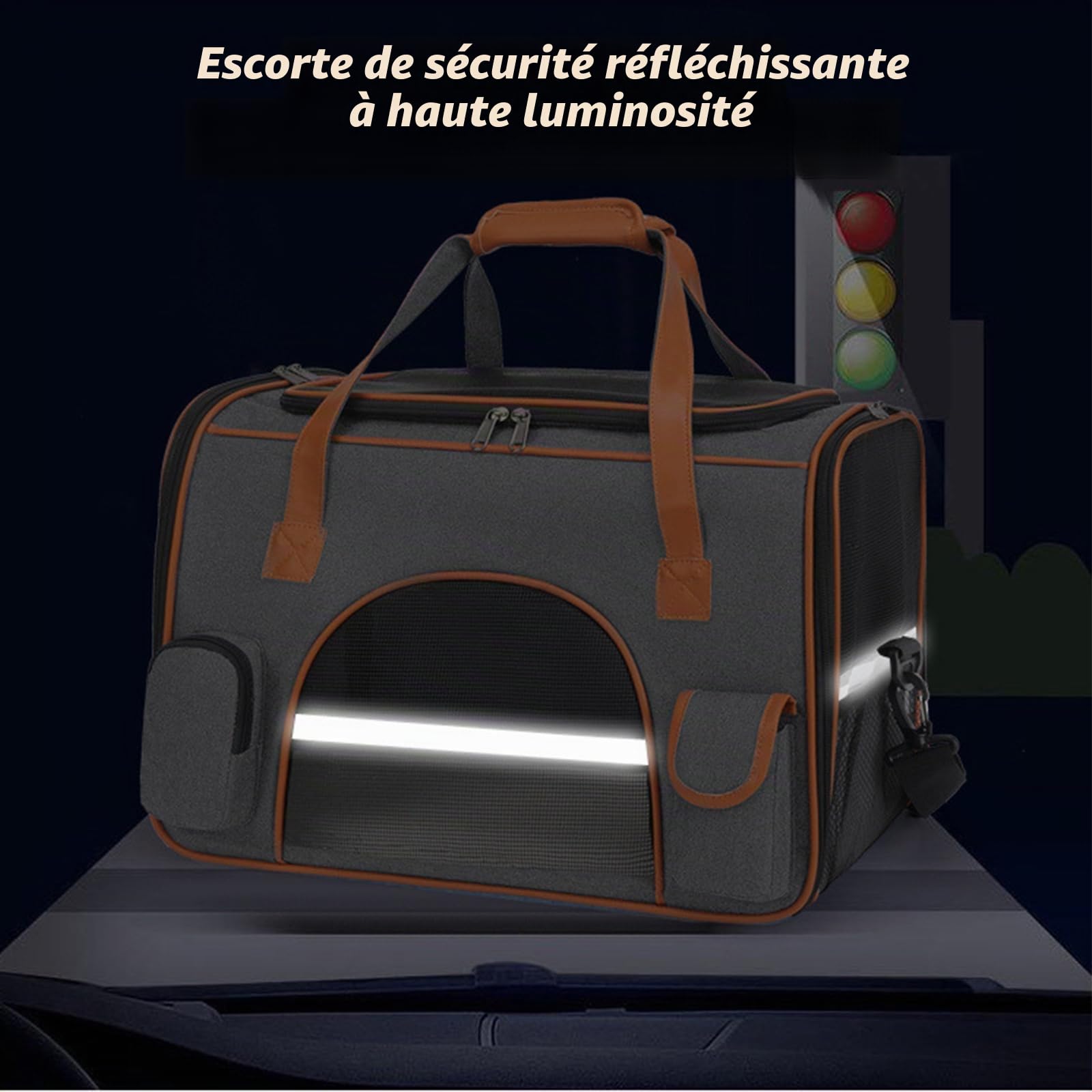 Sac de Transport pour Chat, 45x28x25cm Sac à Dos Transport Portable pour Chiens Voyage, Pochette pour Chats avec Tapis en Flanelle pour Animaux Tissu de Maille Respirant Convient Jusqu'à 7KG - Gris