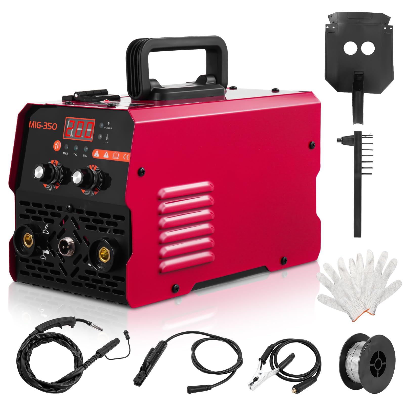 Gasless MIG Welder 220V 200A, 3 in 1 MIG/ARC/TIG Inverter Portable Welder Machine with Readable Digital LED Display, Come Flux Core Welding Wire and MIG Torch, Suitable for DIY Amateurs,Beginners