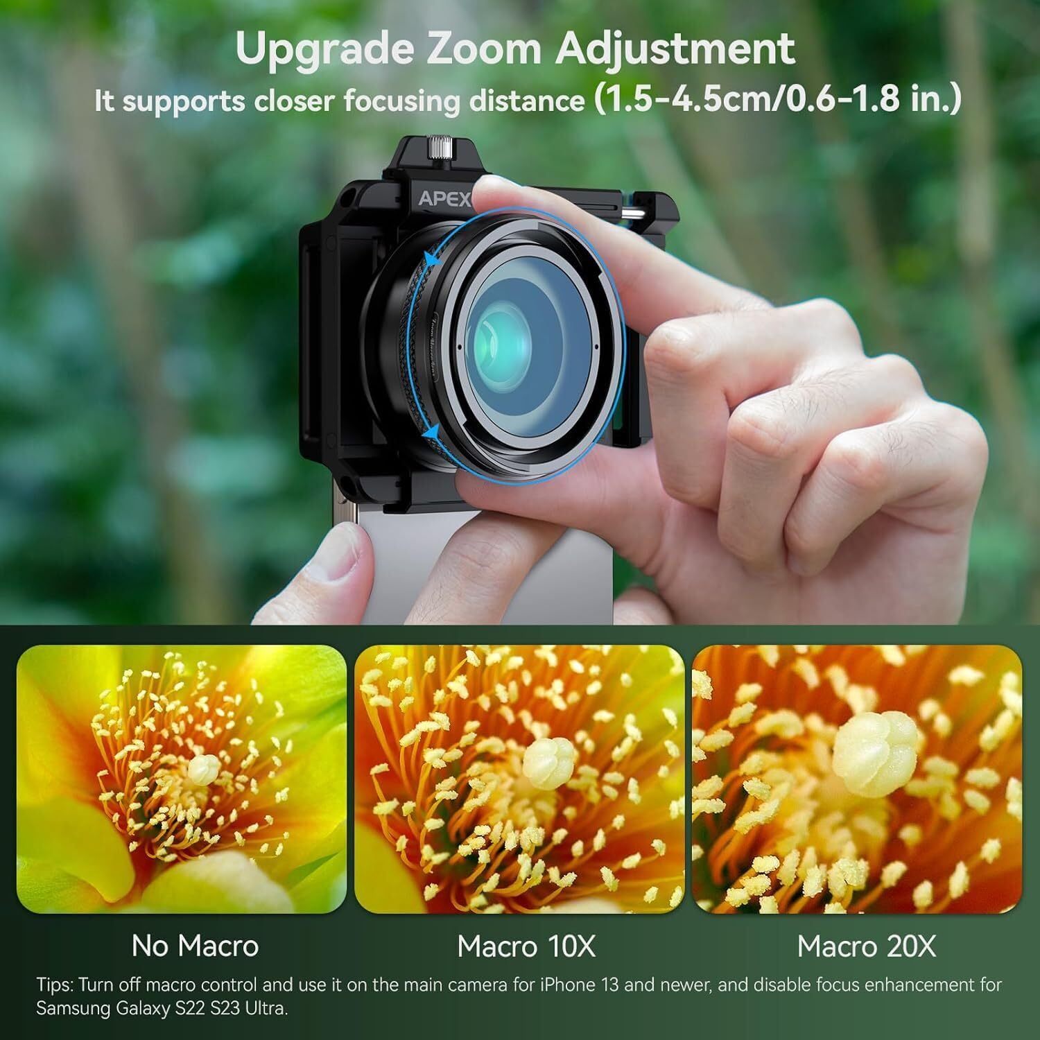 Zestaw obiektywów makro APL Zoom do smartfona, obiektyw do telefonu makro 10-20X z uniwersalnym klipsem obiektywu, obiektyw do fotografii makro HD