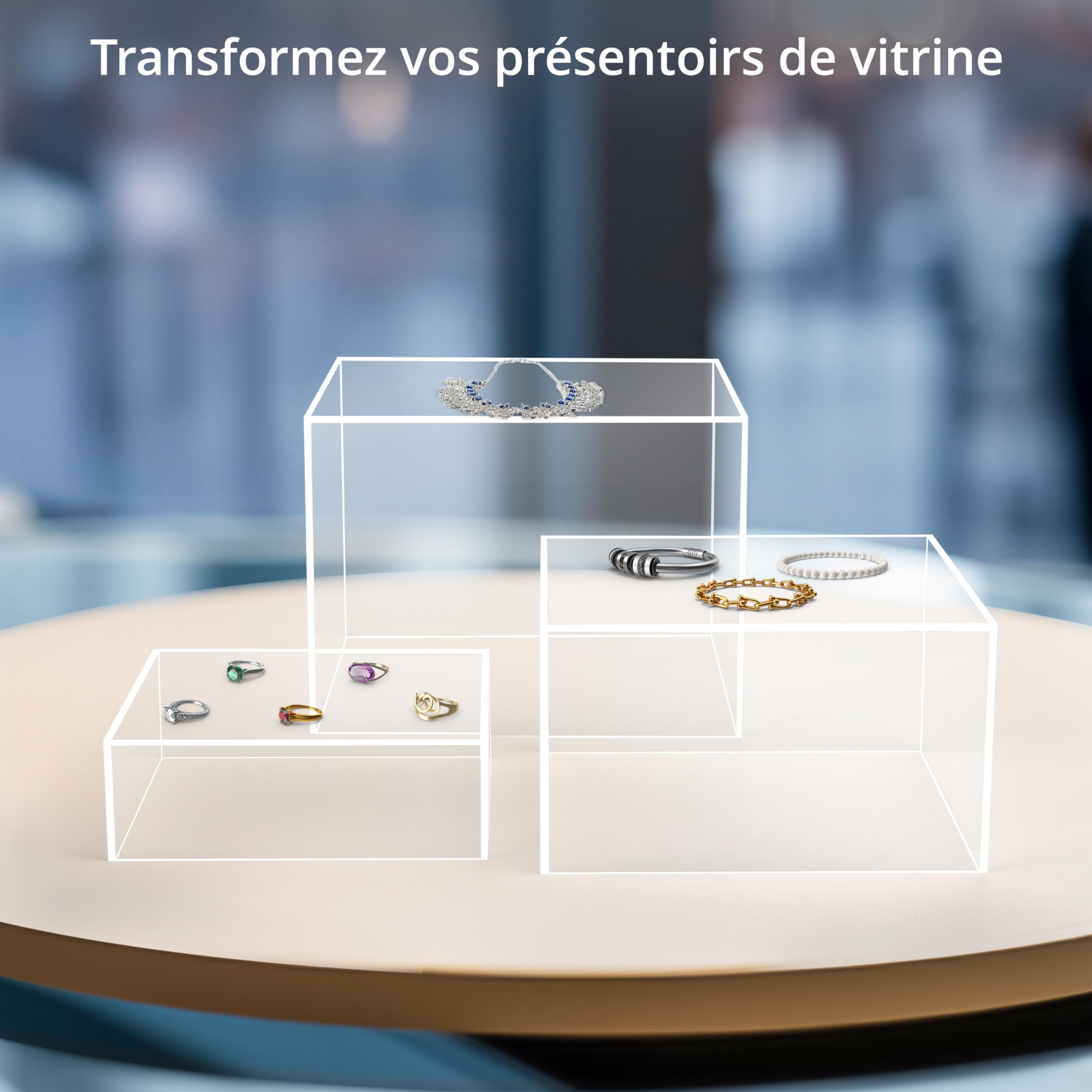 Winter Shore Cube Plexi Transparent [Lot de 3] - Présentoir Acrylique Emboîtable avec Fond Vide - Presentoire Plexiglace Carré pour Présentation en Magasin et à la Maison - Petit, Moyen, Grand