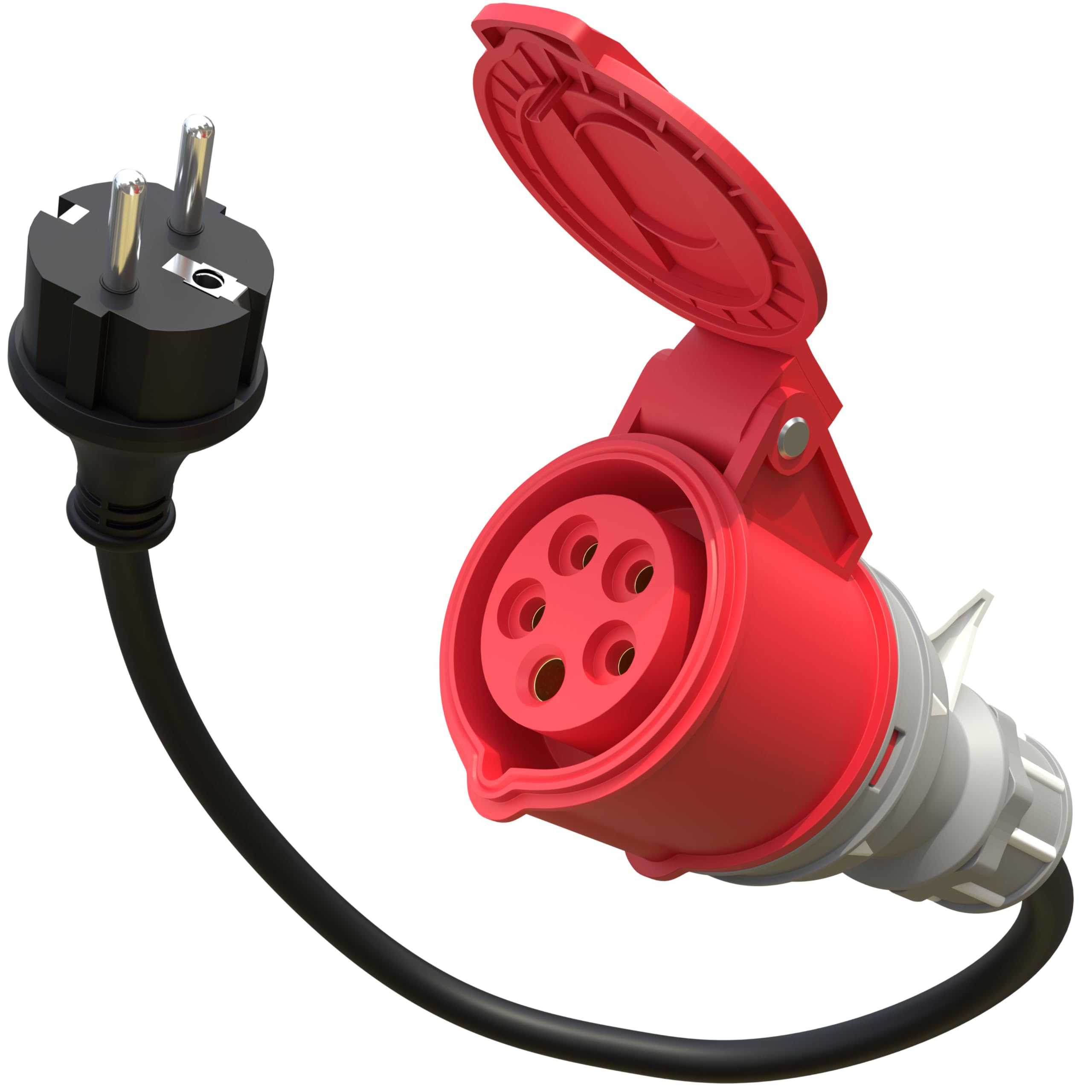 Poppstar 45cm CEE-Adapter IP44 als Elektoauto Zubehör (Schuko-Stecker: Typ E+F/CEE-Steckdose-Kupplung 16A, 5-pol), H07RN-F 3G2.5