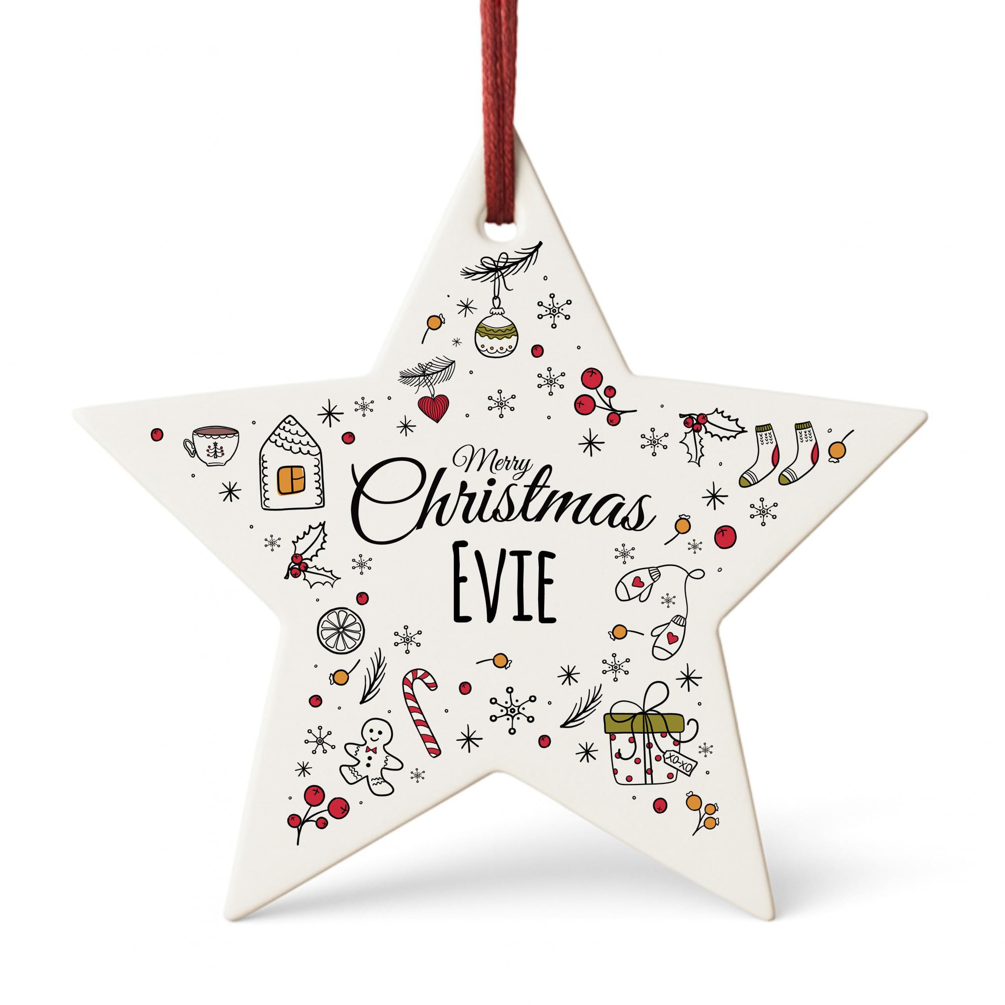 Red Ocean Christmas Bauble For Friend Family Personalised Tree Decoration For Daughter Son Granddaughter Grandson Name Tag Keepsake