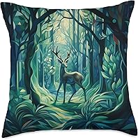 Vista 5 de UNREAL WORKSHOPS Almohada Art Nouveau con diseño de hojas de ciervo, espíritu de bruja, verde bosque, 16 x 16 pulgadas, multicolor