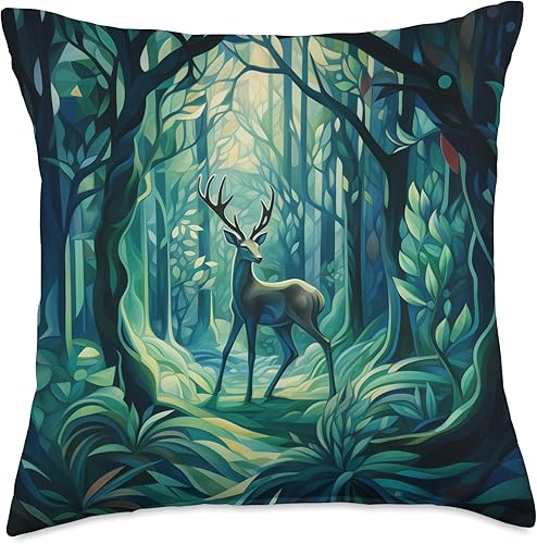UNREAL WORKSHOPS Almohada Art Nouveau con diseño de hojas de ciervo, espíritu de bruja, verde bosque, 18 x 18 pulgadas, multicolor