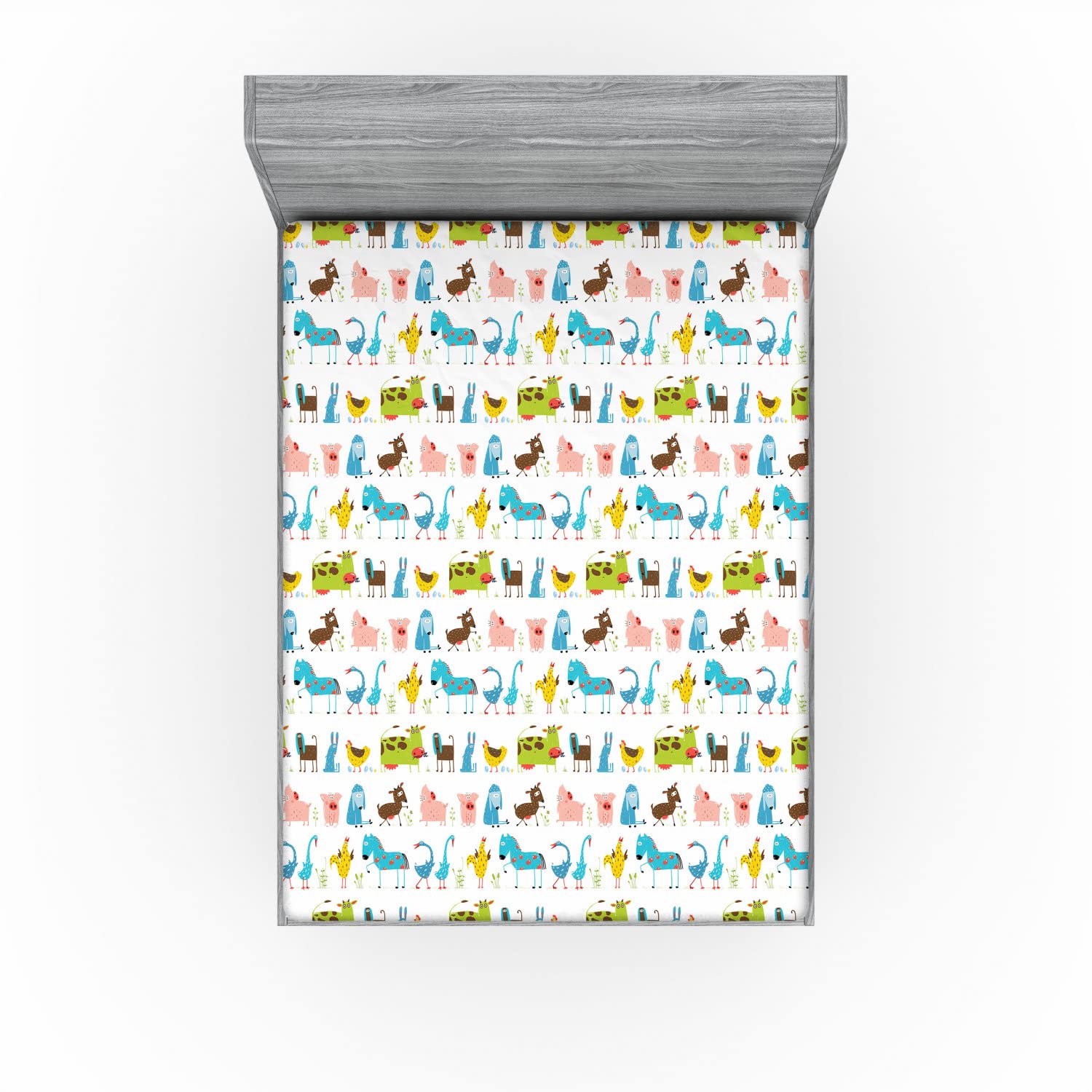 Ambesonne Animal 2 Pack Fitted Sheet, Doodle Farm Animals Cow, Bed Cover All-Round Elastic Deep Pockets 2 Pieces, Package Contains 2 California King Fitted Sheets, Aqua Green