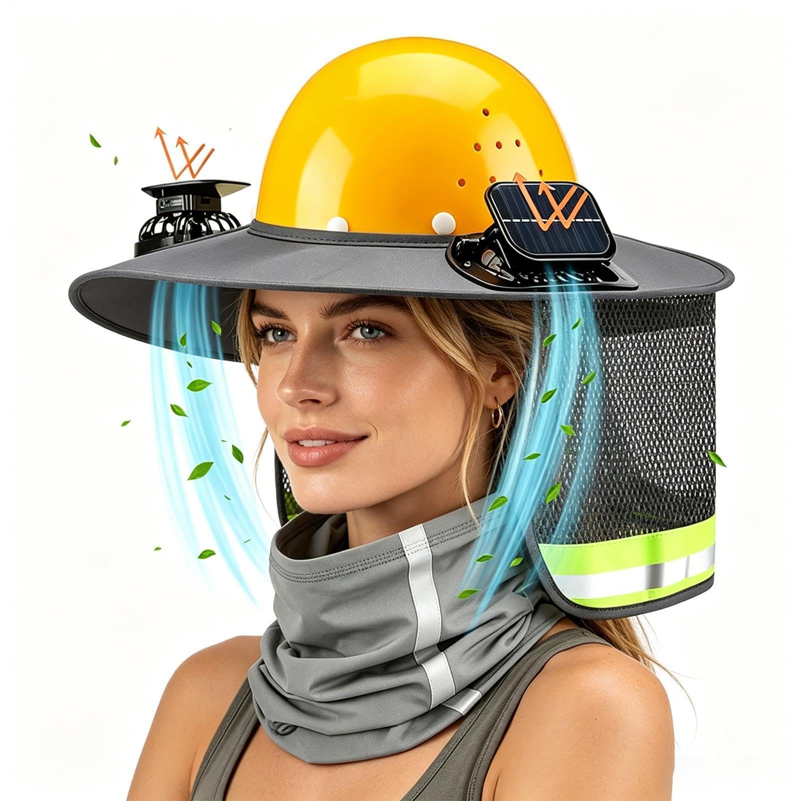 Sombra solar de sombrero duro - Pañuelo transpirable con ventilador solar | Protección UV Cuello facial Visera solar para jardinería en el sitio de construcción Senderismo