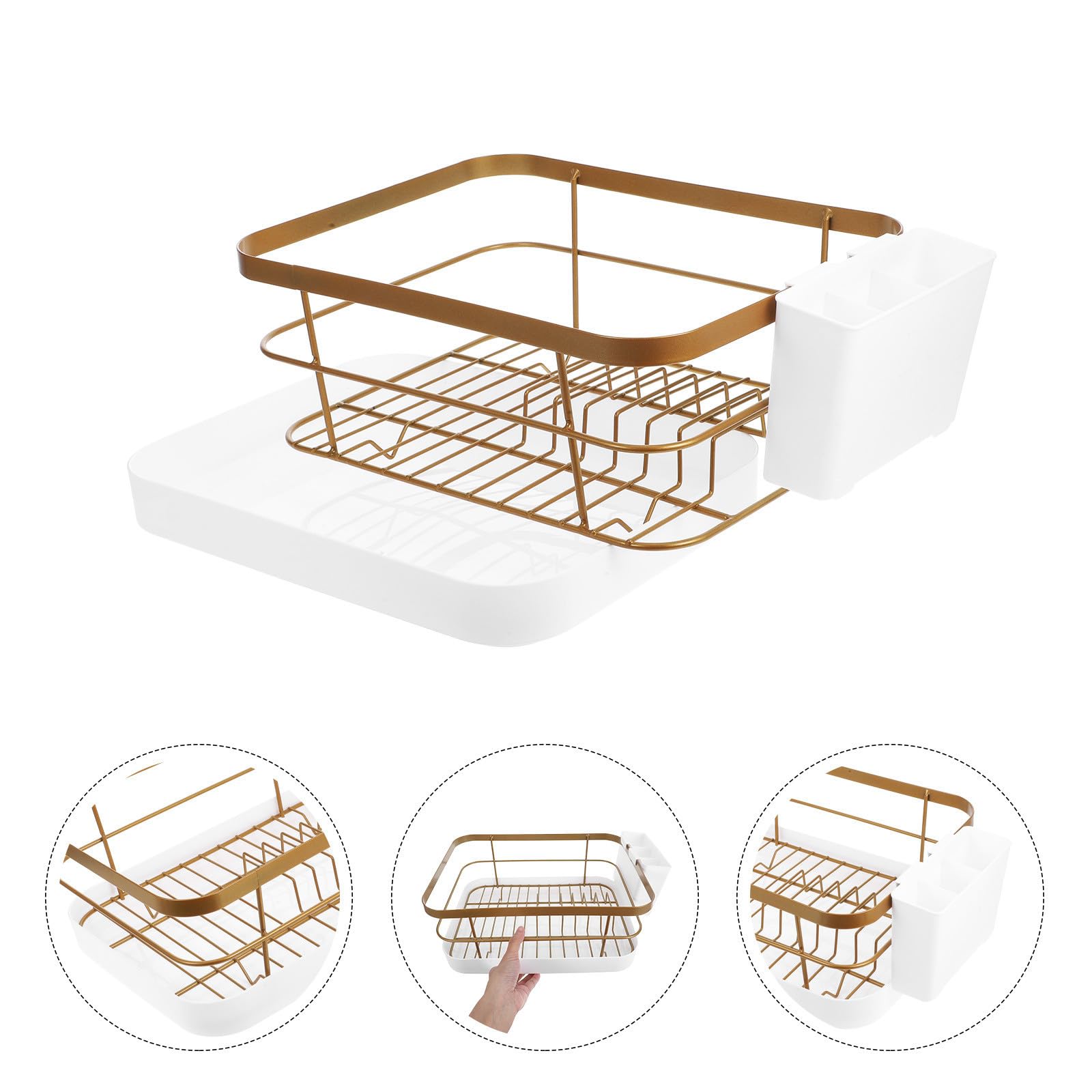 VILLCASE Platos Fácil de Limpiar para Cocina Acero al Carbono Dorado y Pp Escurridor Soporte para Platos y Cuencos Gran Capacidad Diseño Moderno