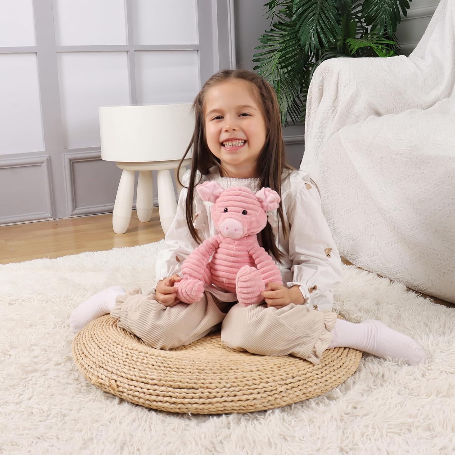 Apricot Lamb Plush Toys Corduroy Pig Stuffed Animal Soft Cuddly Perfect for Child (Corduroy Pig，9 Inches)