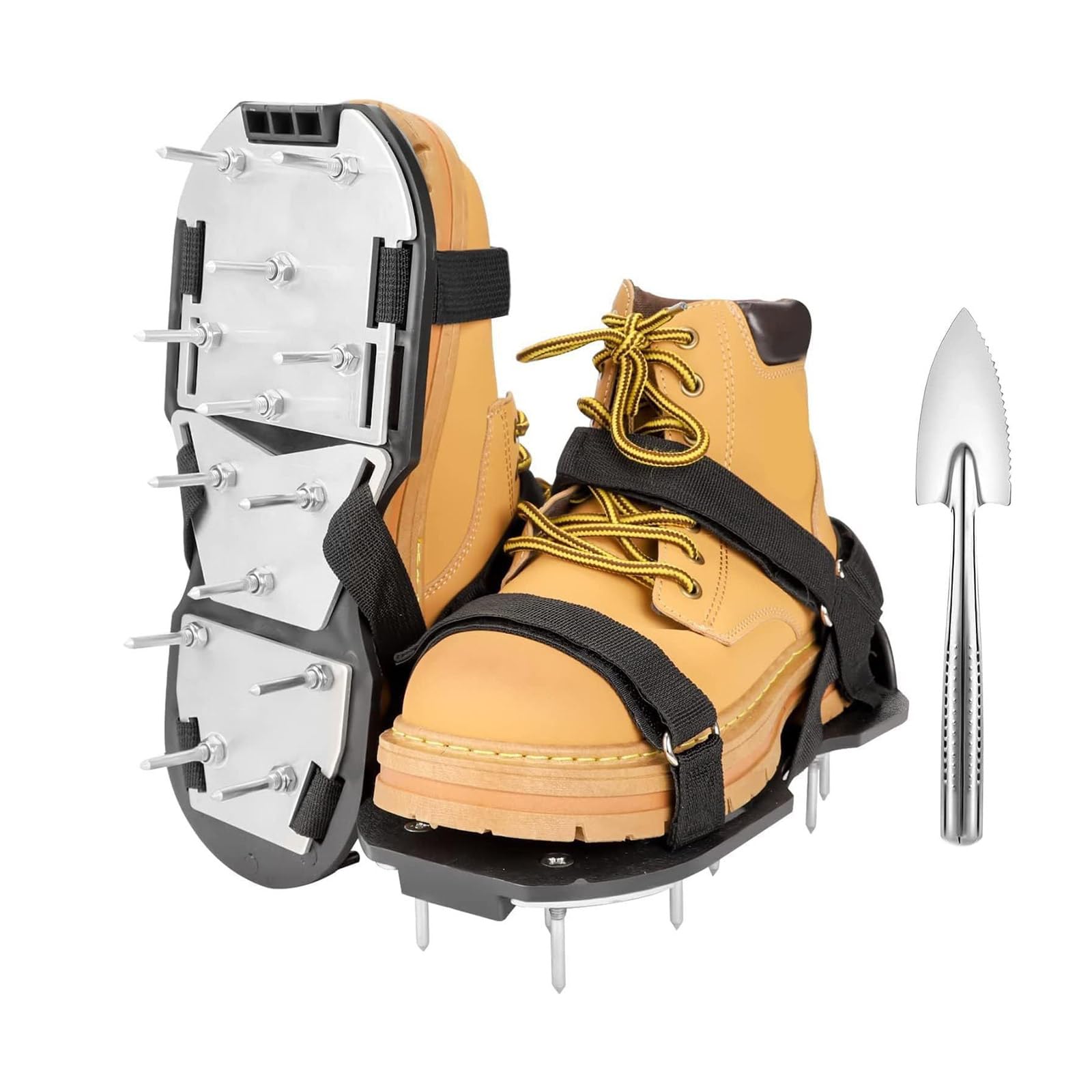 Lawns Aerator Shoes Garden Aerating Sandals with Reinforced Spikes and Digging Tool for Compacted Soil Lawns Aerator Shoes Metal Soil Footwear