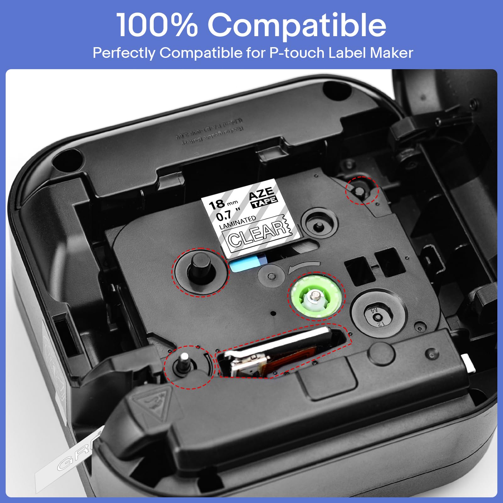GREENCYCLE Nastro per etichette compatibile con Brother P-Touch TZ TZe 18 mm 0,7" 3/4" bianco su trasparente/nero/rosso/blu/verde, nero su oro per etichettatrice PT-P710BT PTD400 PTD400AD PTD600
