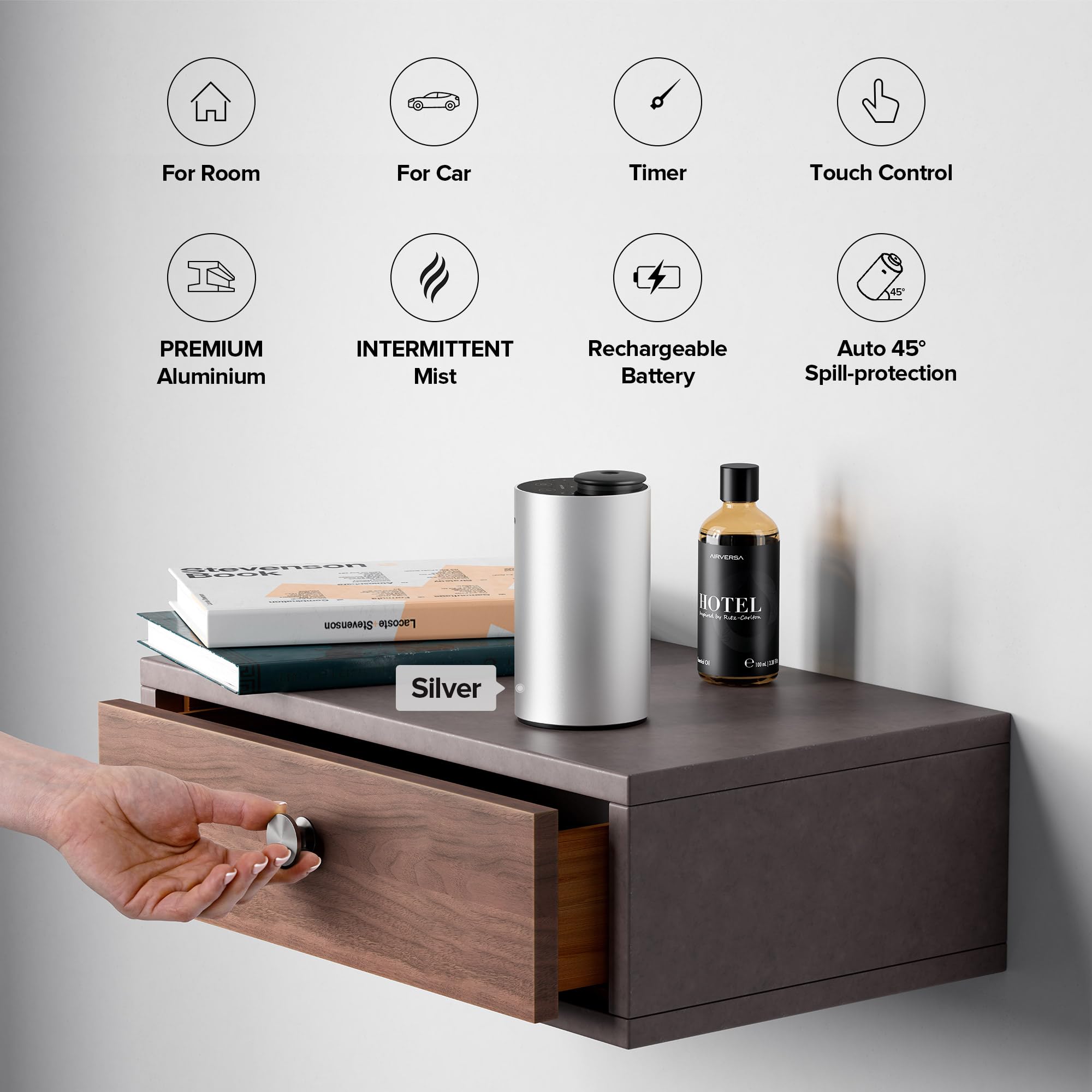 Kit de démarrage avec diffuseur d'huiles essentielles sans eau avec 30 ml d'huile parfumée inspirée par Ritz-C, mini machine à air parfumée portable de qualité supérieure à piles pour la maison, la