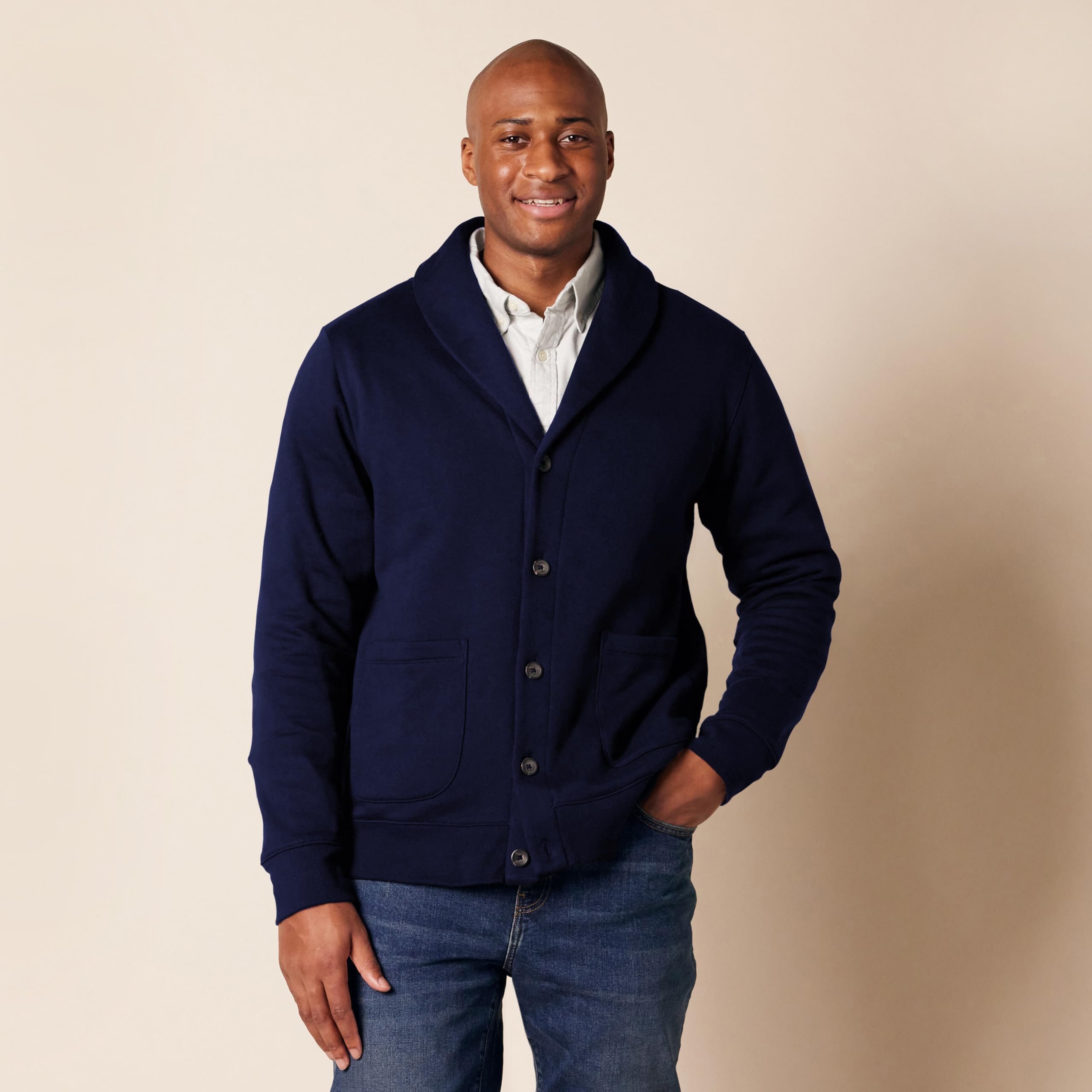 Amazon Essentials Homme Cardigan à Manches Longues et Col Châle, en Molleton