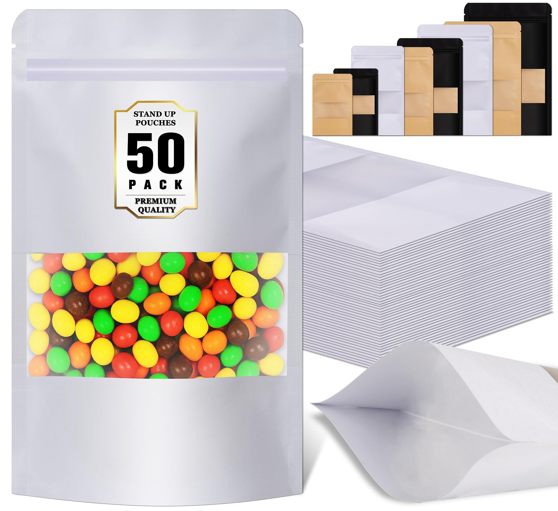 JETMORE 50 Pack Snack Bags, Resealable Pouches for Coffee, Tea, 5.5x7.9in | Cookie bags,…