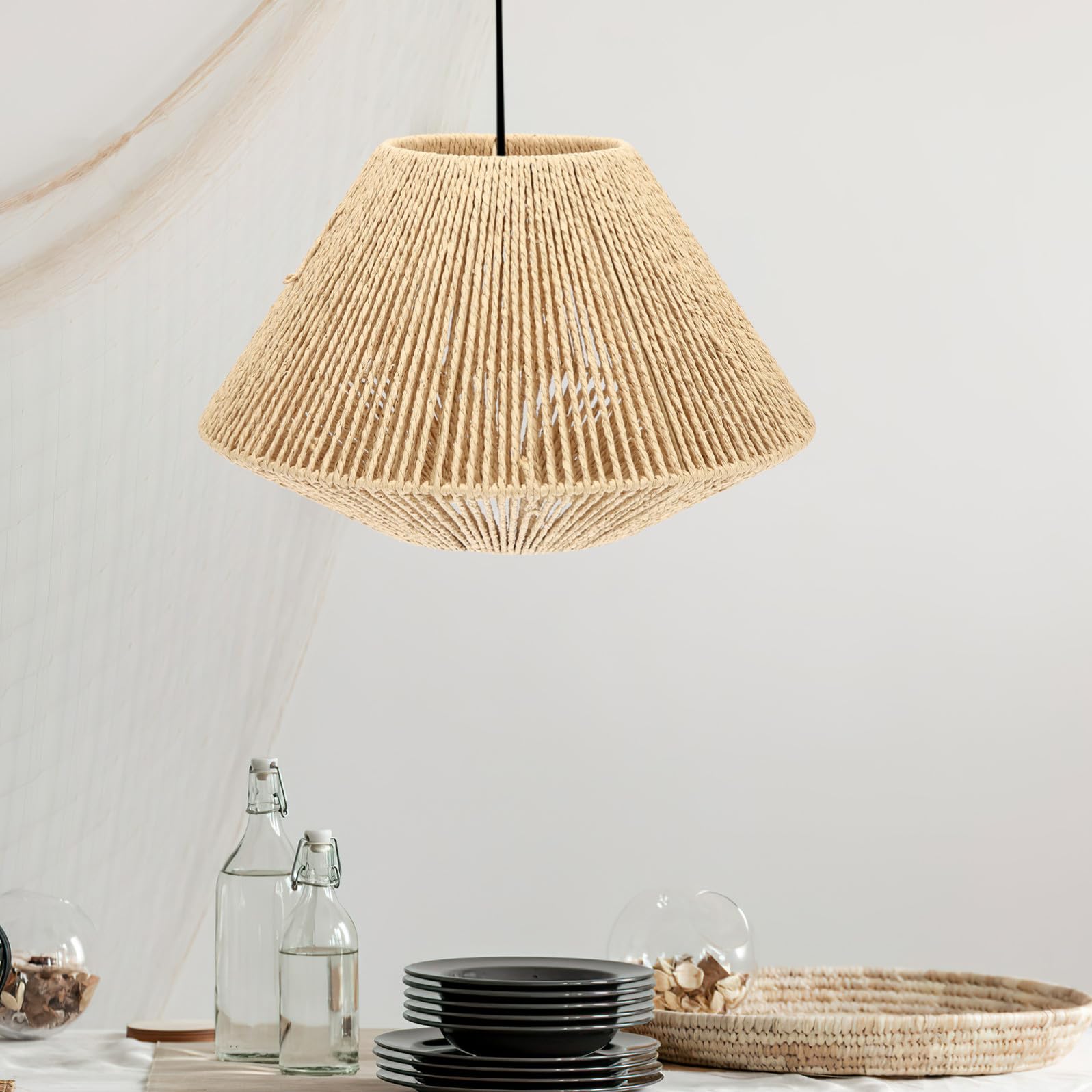 POPETPOP Paralume Illuminazione Decorativa Diffusa, Facile da Installare Retrò in Carta Intrecciata Stile Zen Rustico per Lampada E27 Adatto per Camera da Letto e Soggiorno