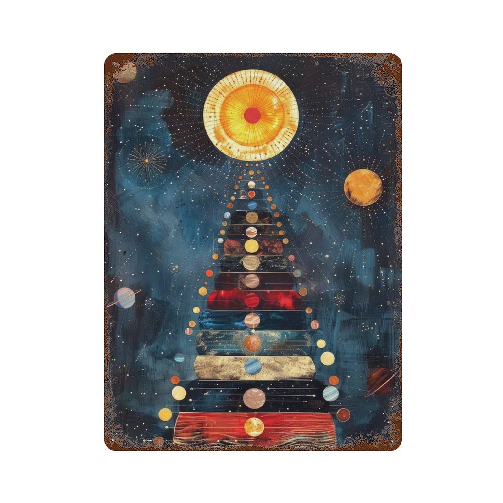 Rust Effect Cosmic Pyramid Weathered Tin Sign 15.7"x11.8", Farmhouse Wall Decor for Farmhouse, Kitchen And Entryway Decor