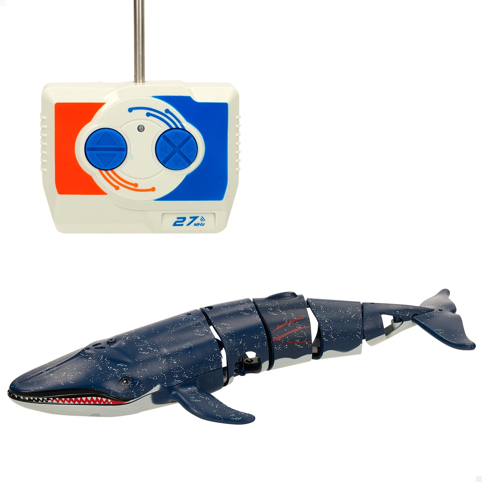 ColorBaby 47671 Racing Boat Ballena teledirigida, 20x9x3,5 cm, Mando Control Remoto, 6 direcciones, Frecuencia 27 MHz, Alcance 5-6 m, Juguetes radiocontrol, Animales de Juguete realistas, +4 años
