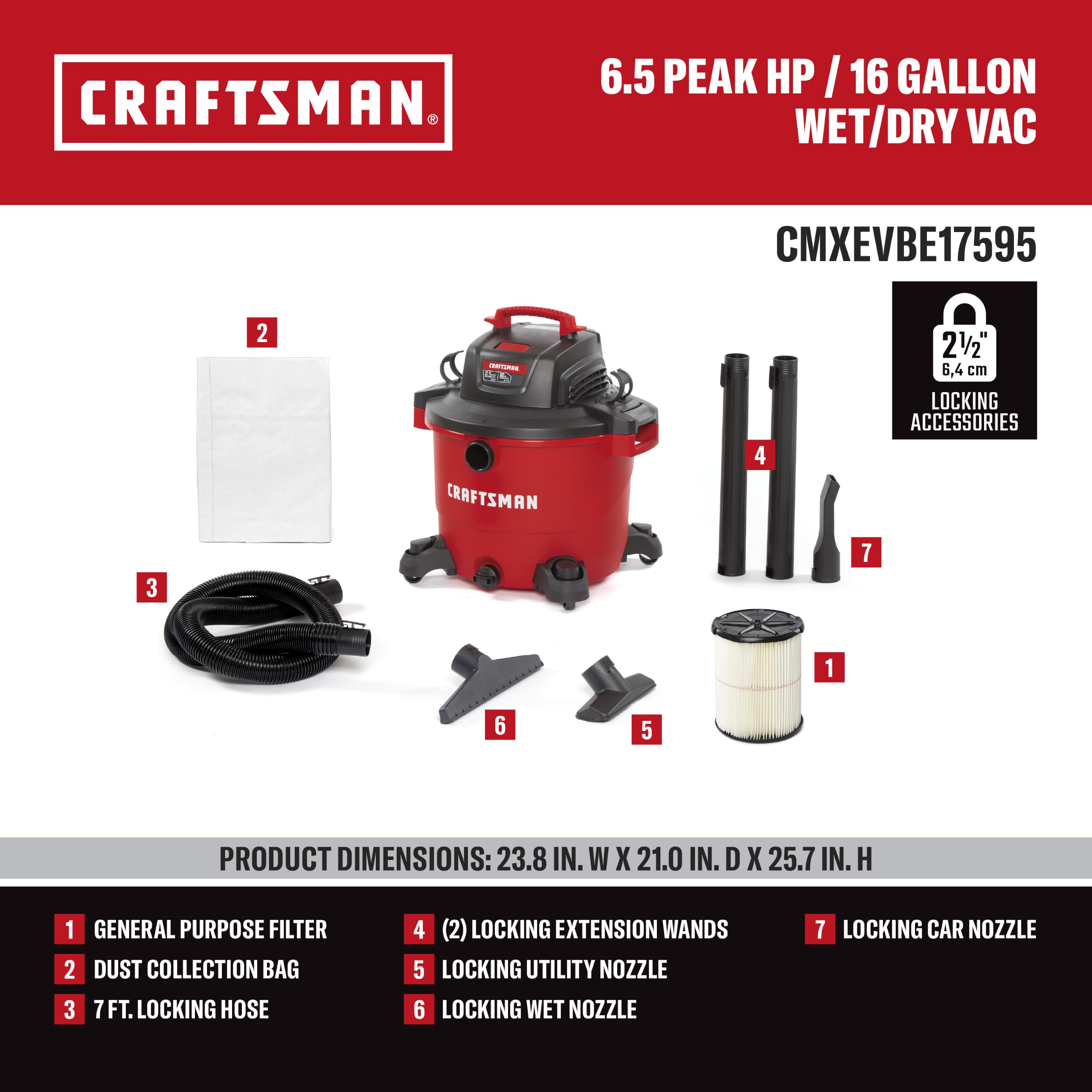 CRAFTSMAN 16 Gallon Wet/Dry Vacuum - Powerful Shop Vac -3