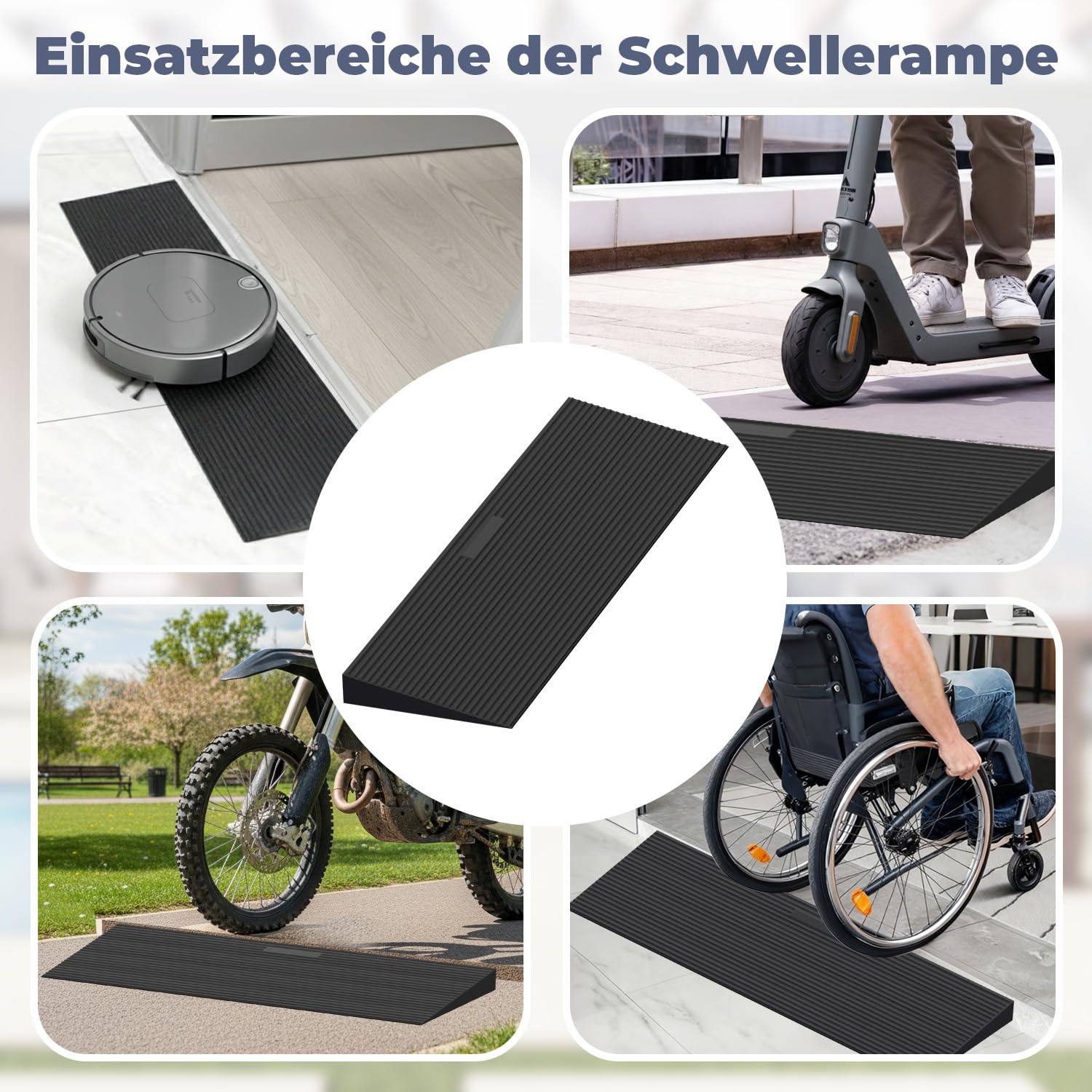 Türschwellenrampe,90x20x3.5cm Rollstuhlrampe aus Vollgummi bis 1,5t|Kürzbare & rutschfeste Auffahrrampe für Saugroboter,Rollator,Kinderwagen,Doppelseitigem Klebeband