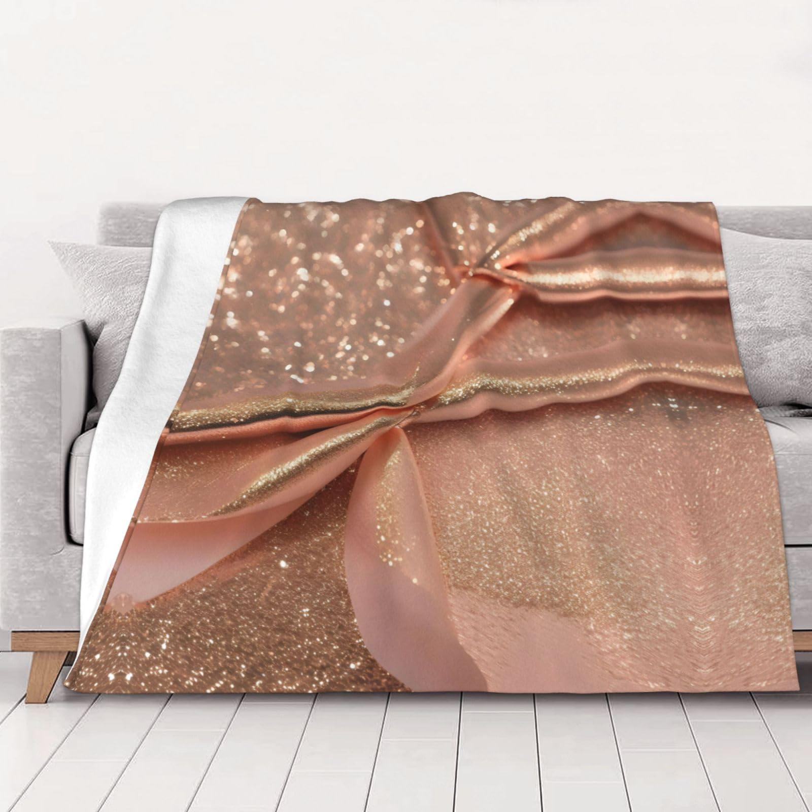 Gewichtete roségoldene Glitzerdecke, 76,2 x 101,6 cm, weiches Flanell, wendbar, gemütlich, extra warm, Decke für Bett, Couch