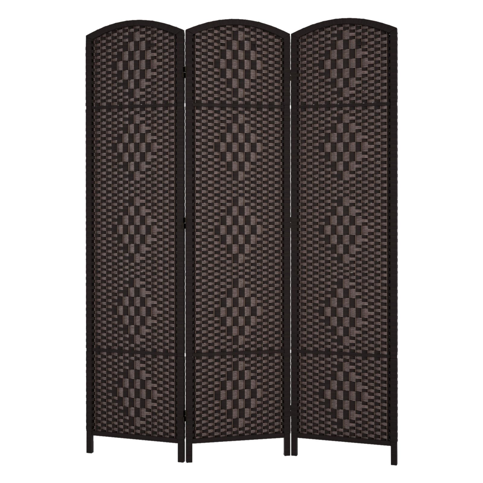 Rose Home Fashion Room Divider 5.6 ft.Tall-15.7" Wide Weave Fiber 3 Panels Room Dividers and Folding Privacy Screen/3 Panels Partition Room Divider Wall Freestanding 3 Panel, Dark Coffee