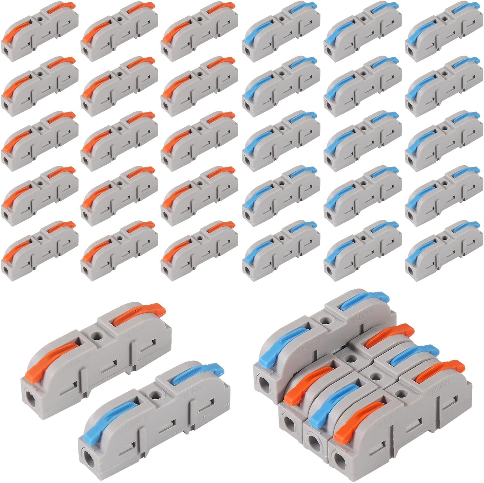 Lever Wire Connectors,30Piece Quick Connect Electrical Splicing Kit for Compact Inline Terminals - 28-12 AWG, 1 in 1 Out (2 Colors)