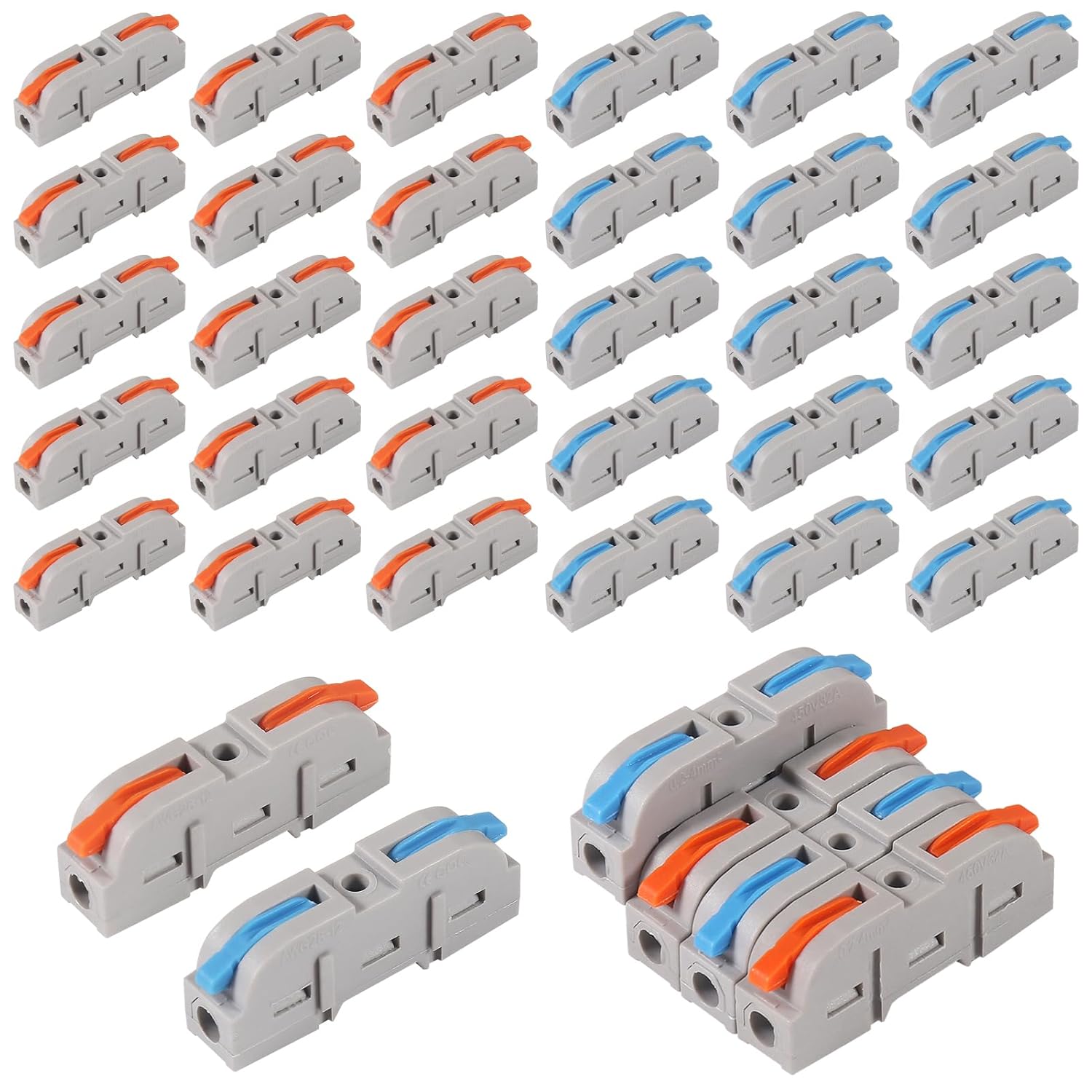 Lever Wire Connectors,30Piece Quick Connect Electrical Splicing Kit for Compact Inline Terminals - 28-12 AWG, 1 in 1 Out (2 Colors)