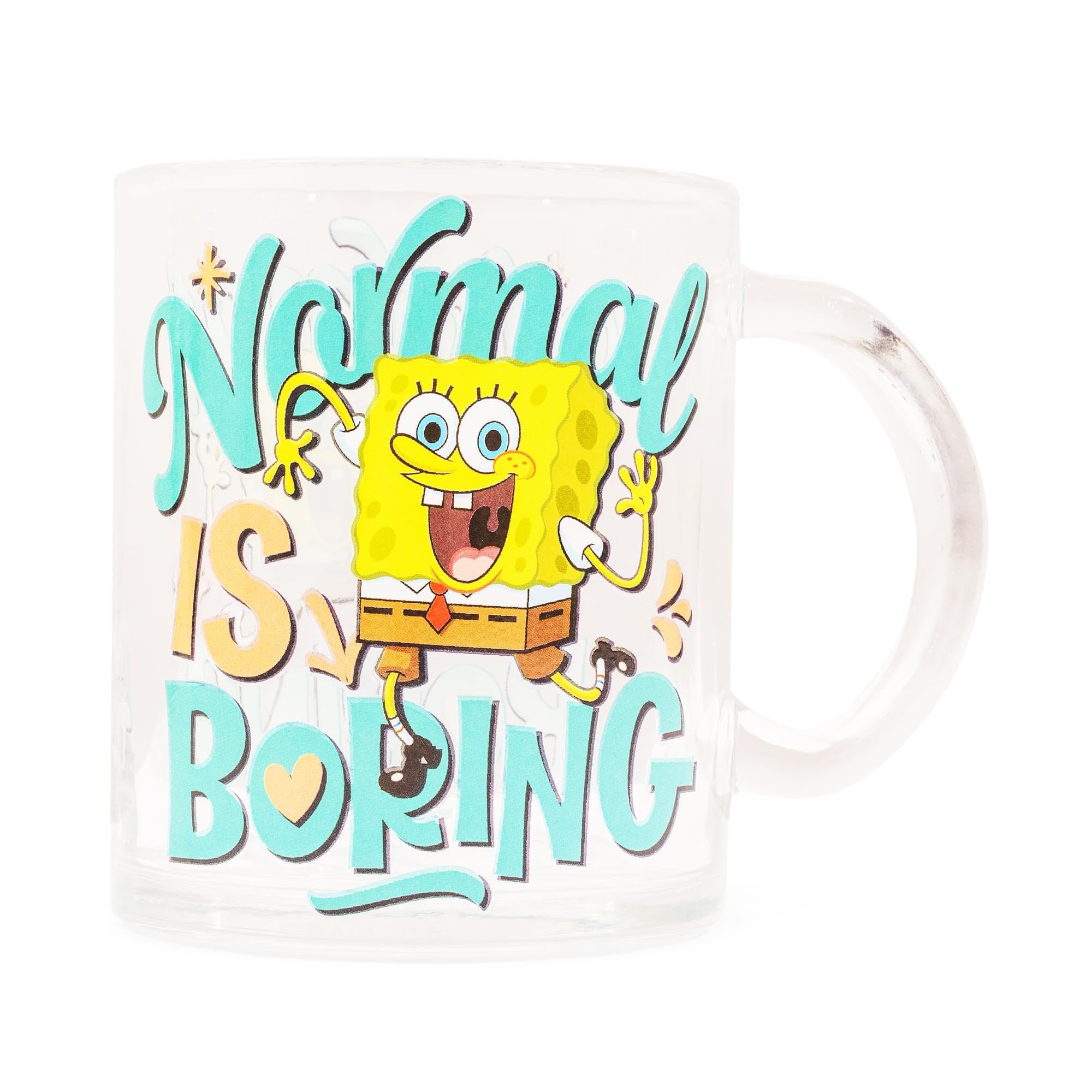 Silver Buffalo SpongeBob SquarePants “Normal is Boring” Glass Coffee Mug, 17.5 Ounces