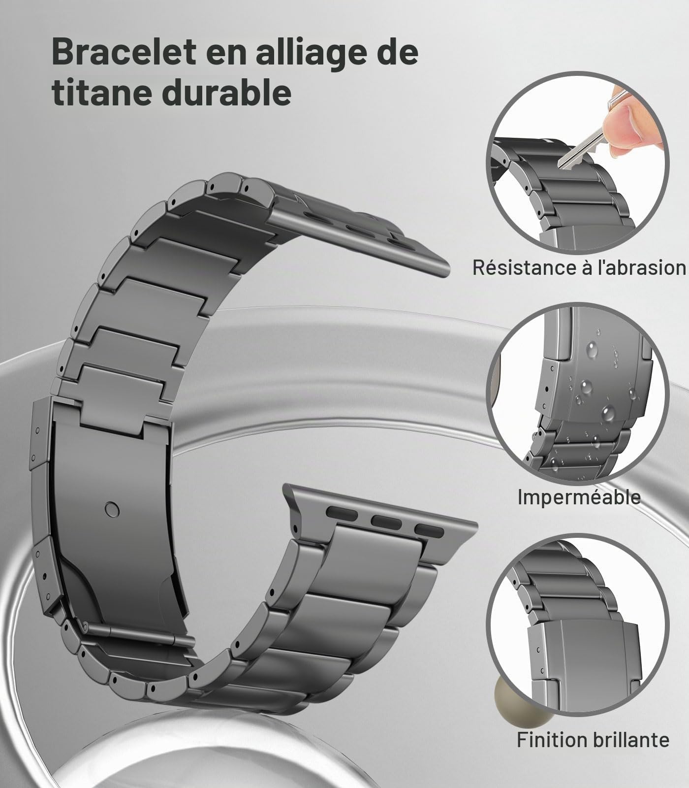 MoKo Bracelet en Titane Compatible avec Apple Watch 42/44/45/46/49mm