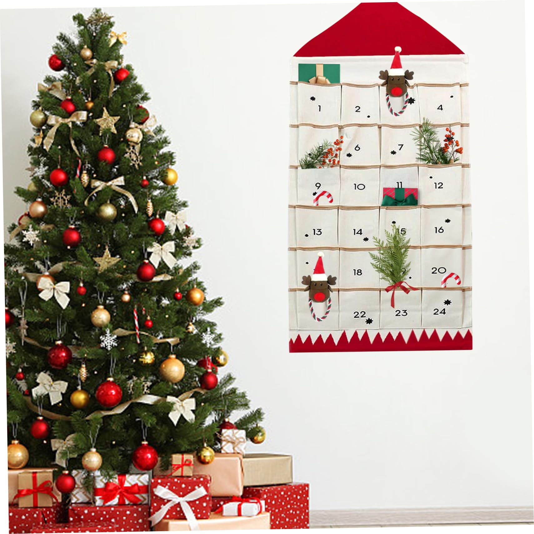 Calendrier De L'Avent En Tissu à Remplir 2024 - 24 Pochettes, Décoration Noël Suspendu