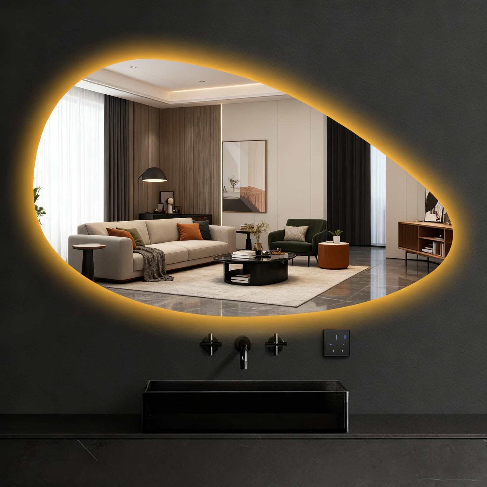 SXFSDOU Bathroom Mirror, Backlit Wall-mounted Makeup Waterproof Lampshade, HD Shatterproof Design